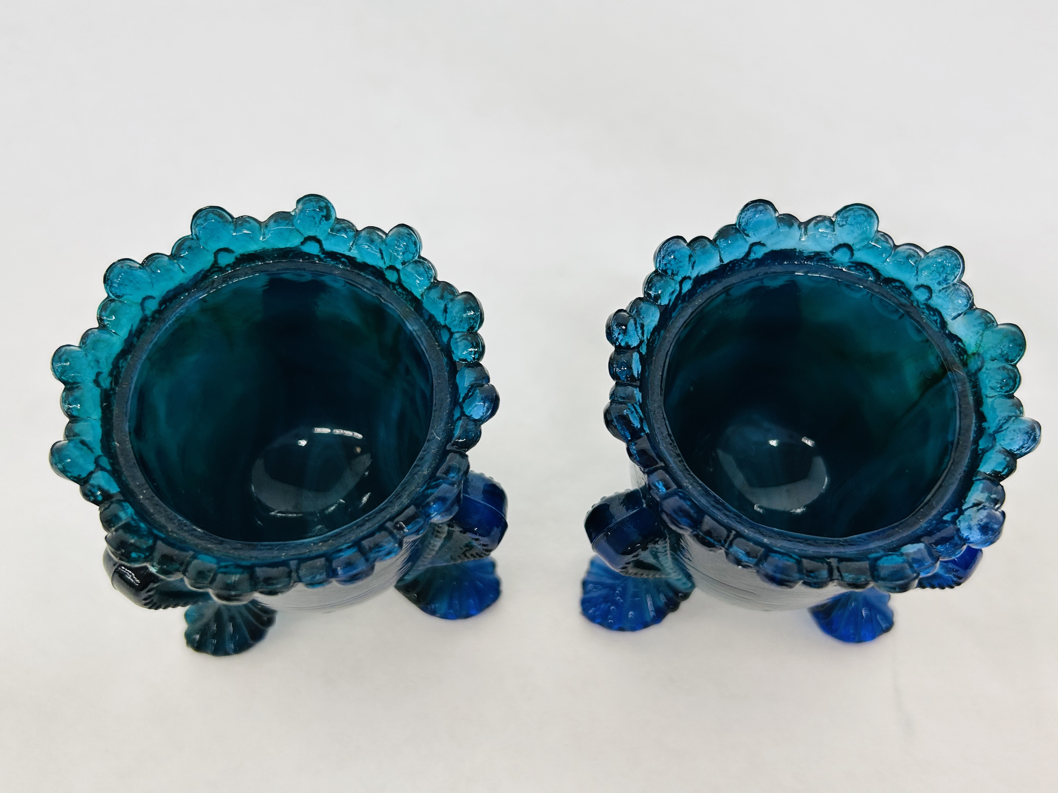 DEGENHART/BOYD BLUE SLAG GLASS TOOTHPICK HOLDERS