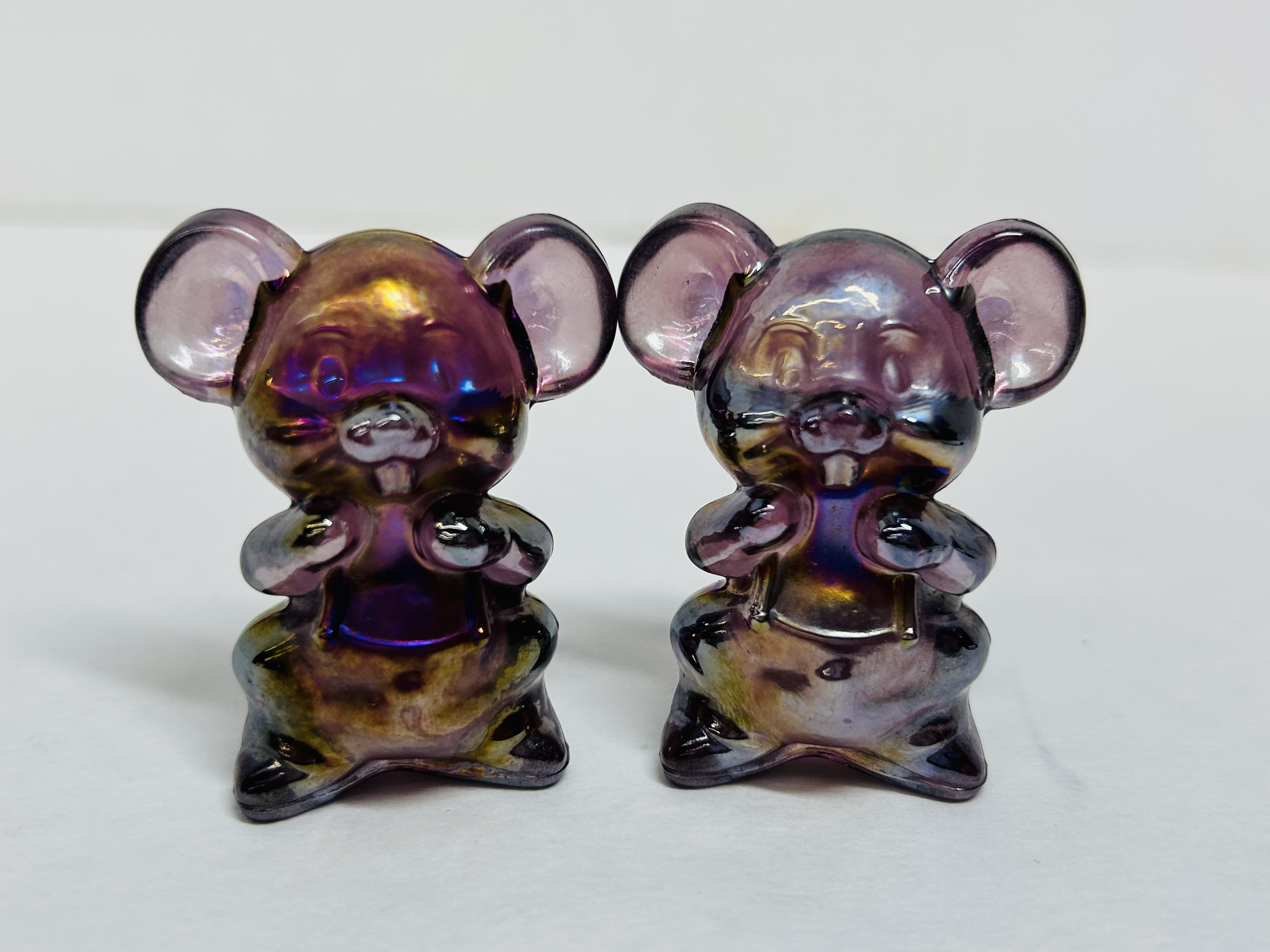 BOYD AMETHYST CARNIVAL GLASS MICE, 1988-1993