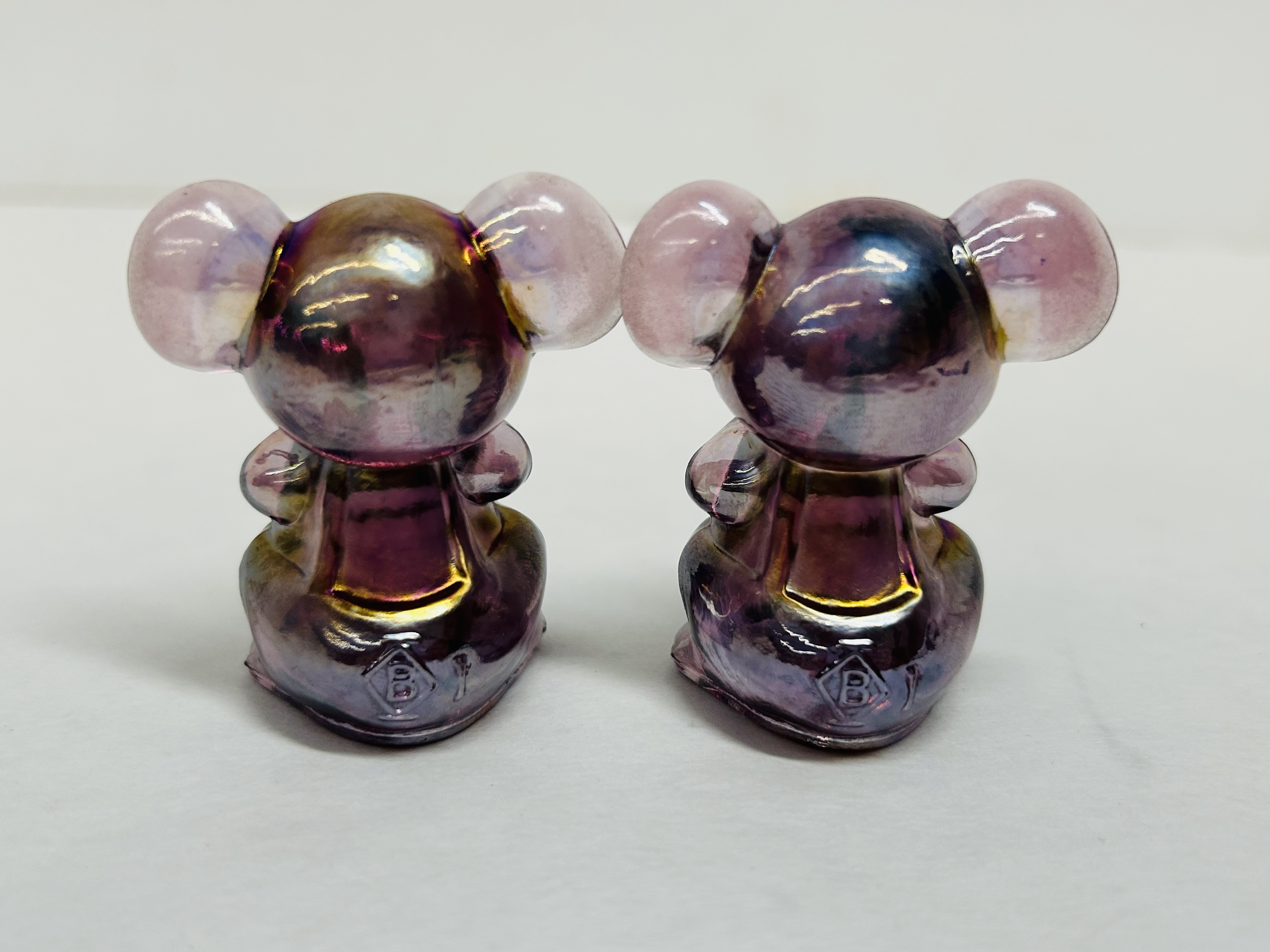 BOYD AMETHYST CARNIVAL GLASS MICE, 1988-1993