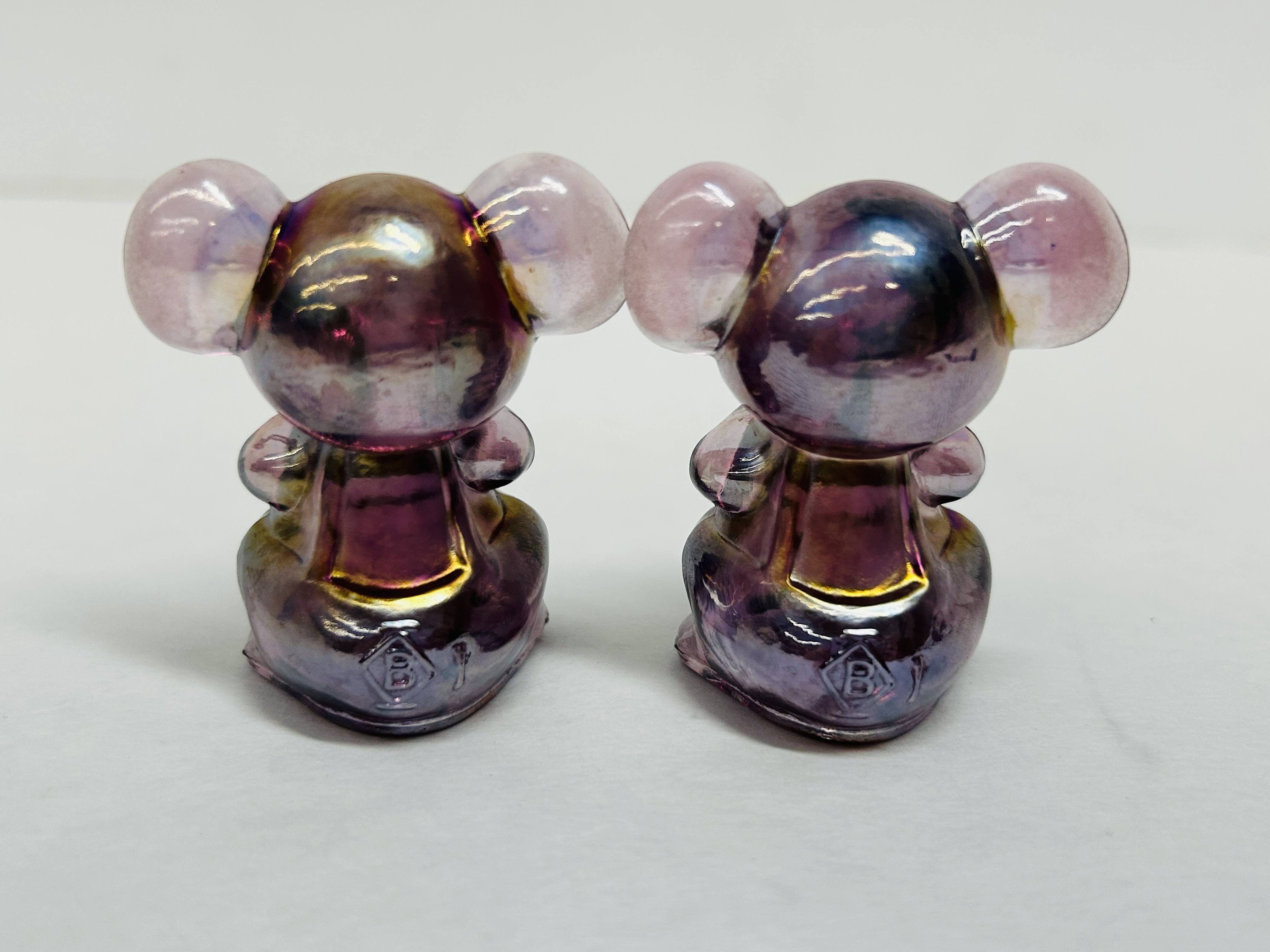 BOYD AMETHYST CARNIVAL GLASS MICE, 1988-1993