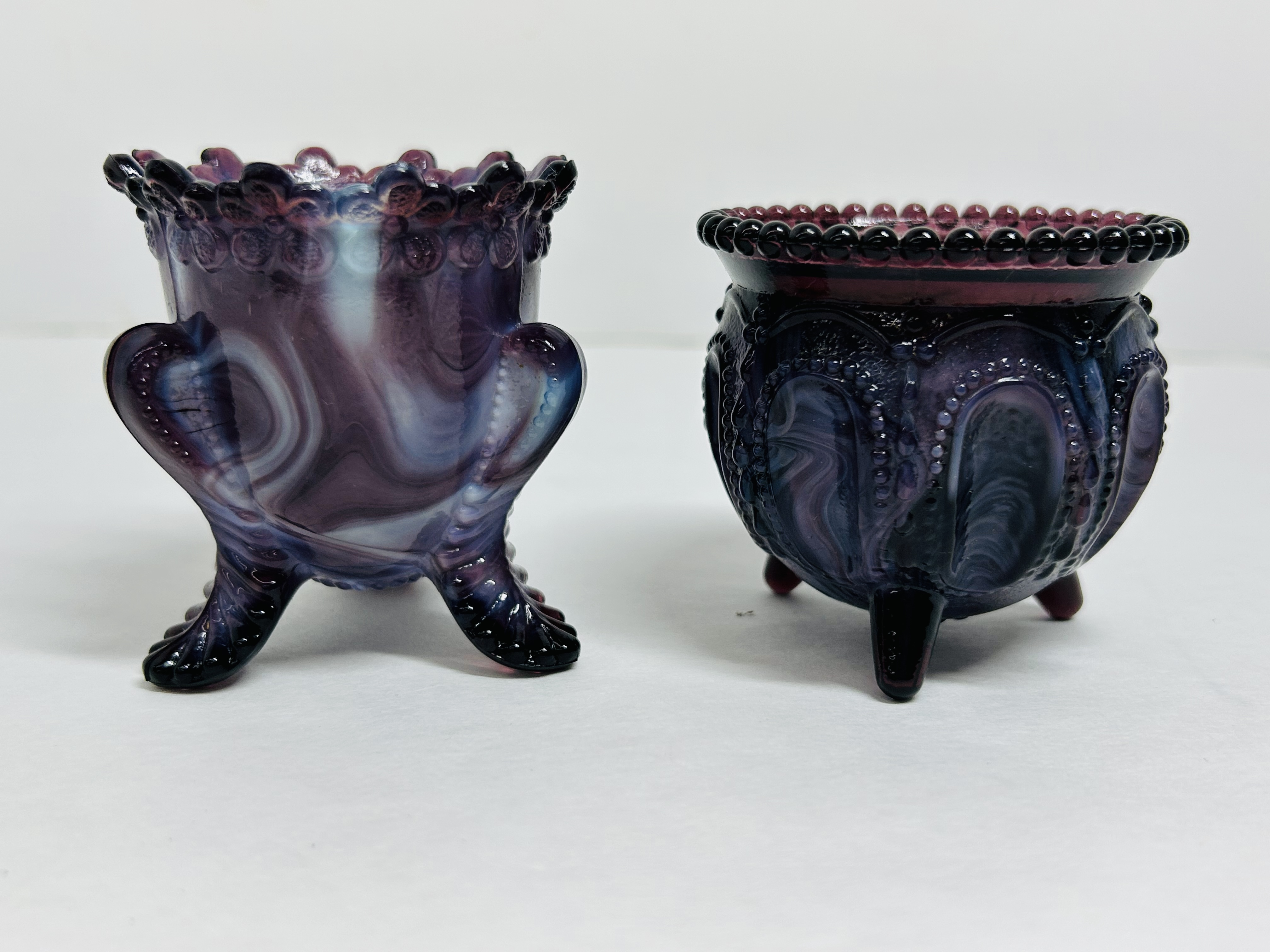 BOYD/DEGENHART PURPLE SLAG GLASS TOOTHPICK HOLDERS