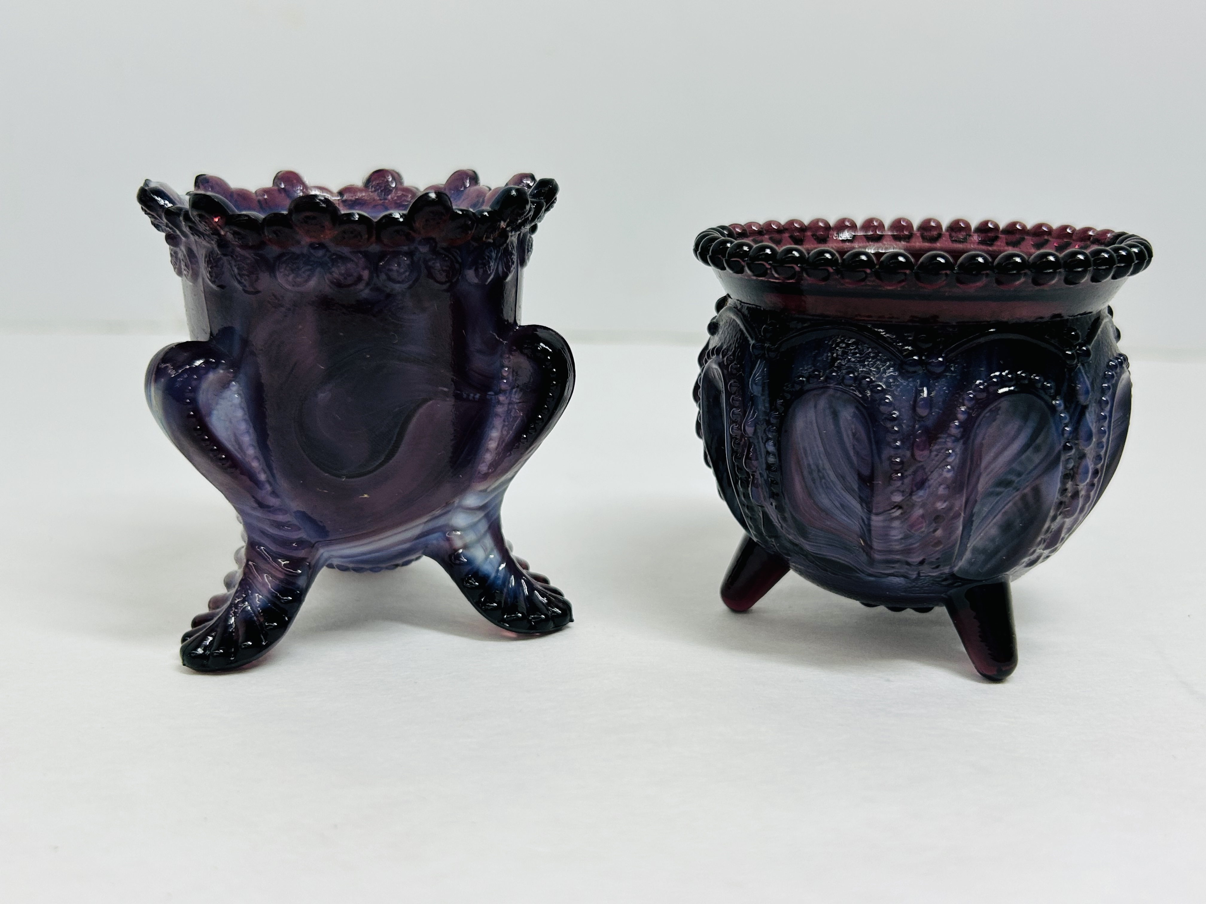 BOYD/DEGENHART PURPLE SLAG GLASS TOOTHPICK HOLDERS