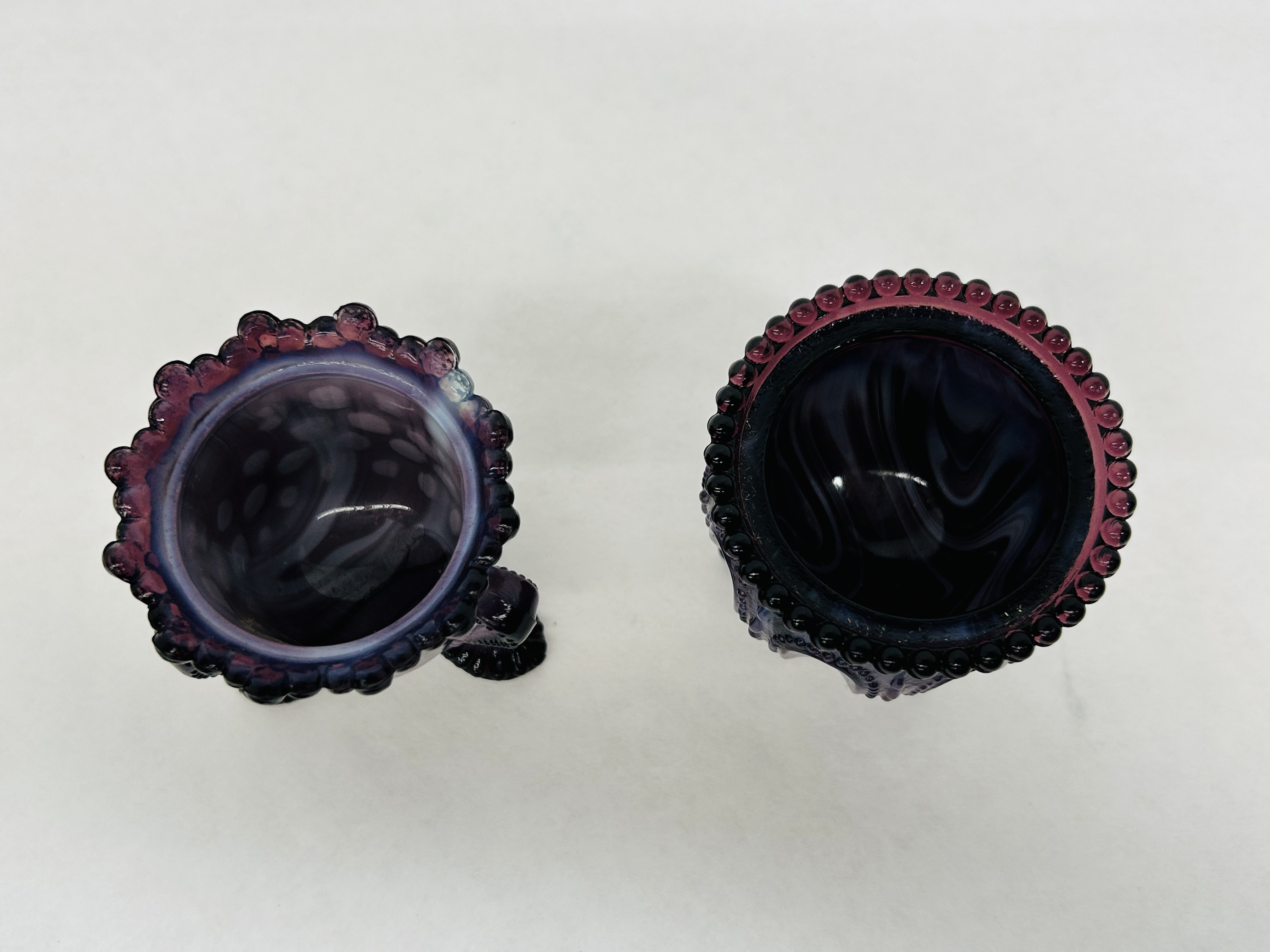 BOYD/DEGENHART PURPLE SLAG GLASS TOOTHPICK HOLDERS