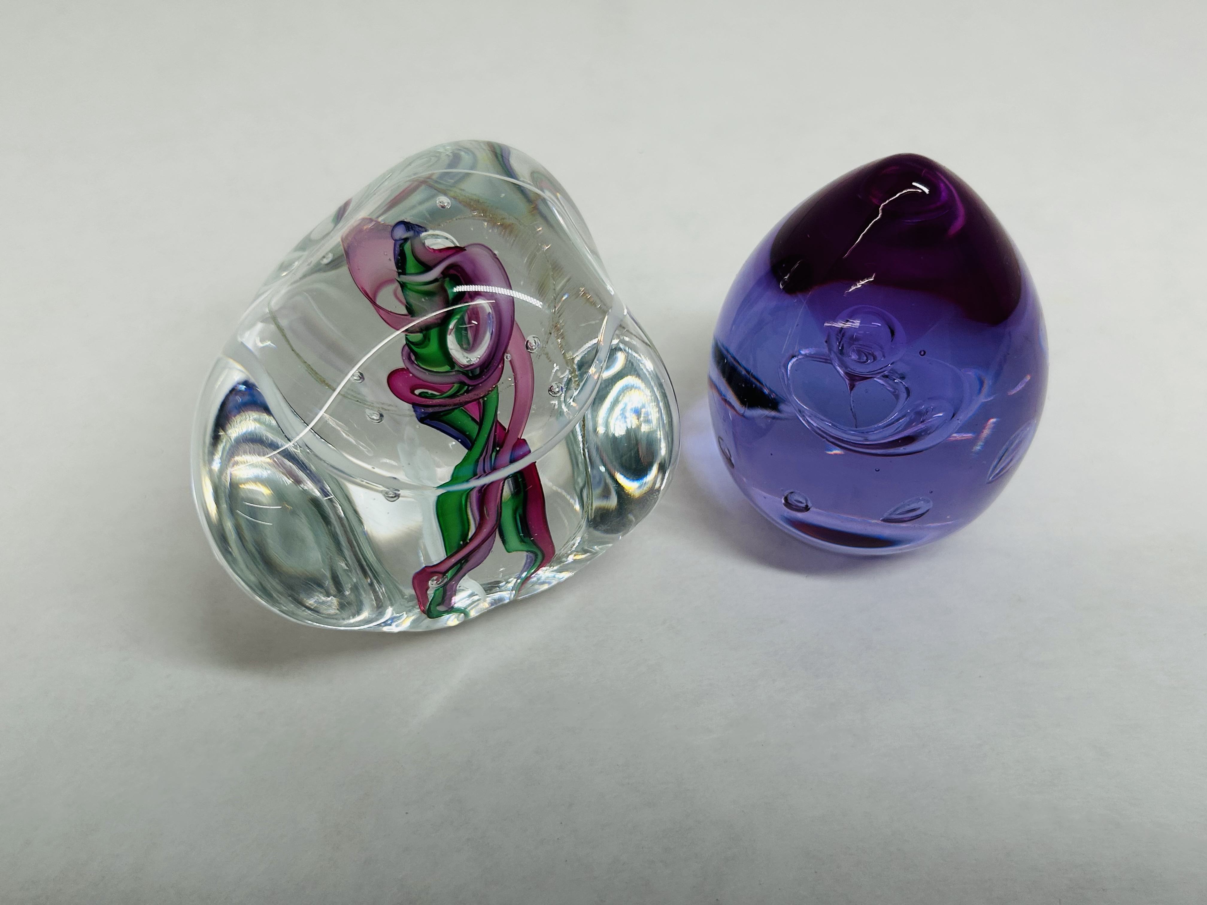TWO ART GLASS PAPERWEIGHTS