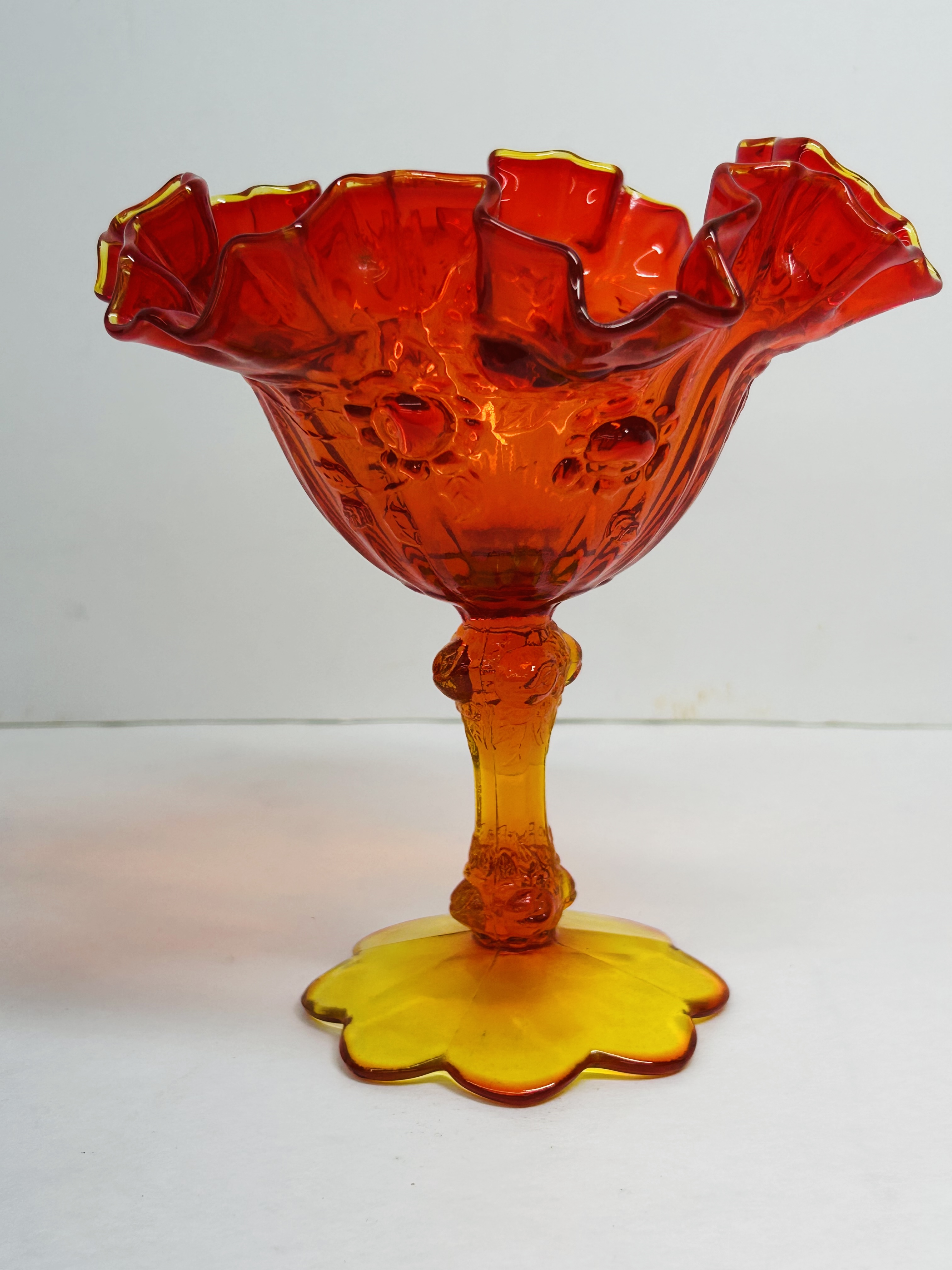 FENTON AMBERINA CADMIUM GLASS COMPOTE