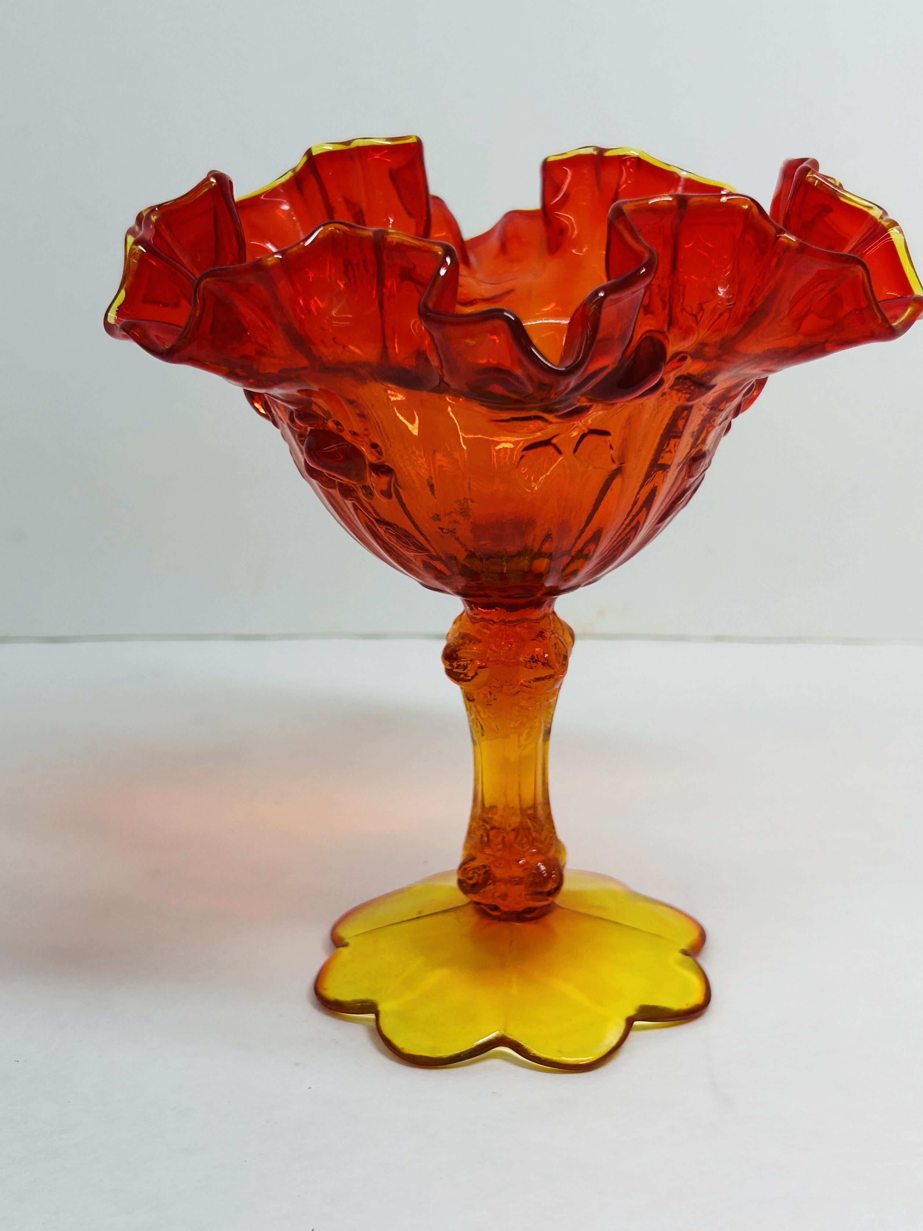 FENTON AMBERINA CADMIUM GLASS COMPOTE