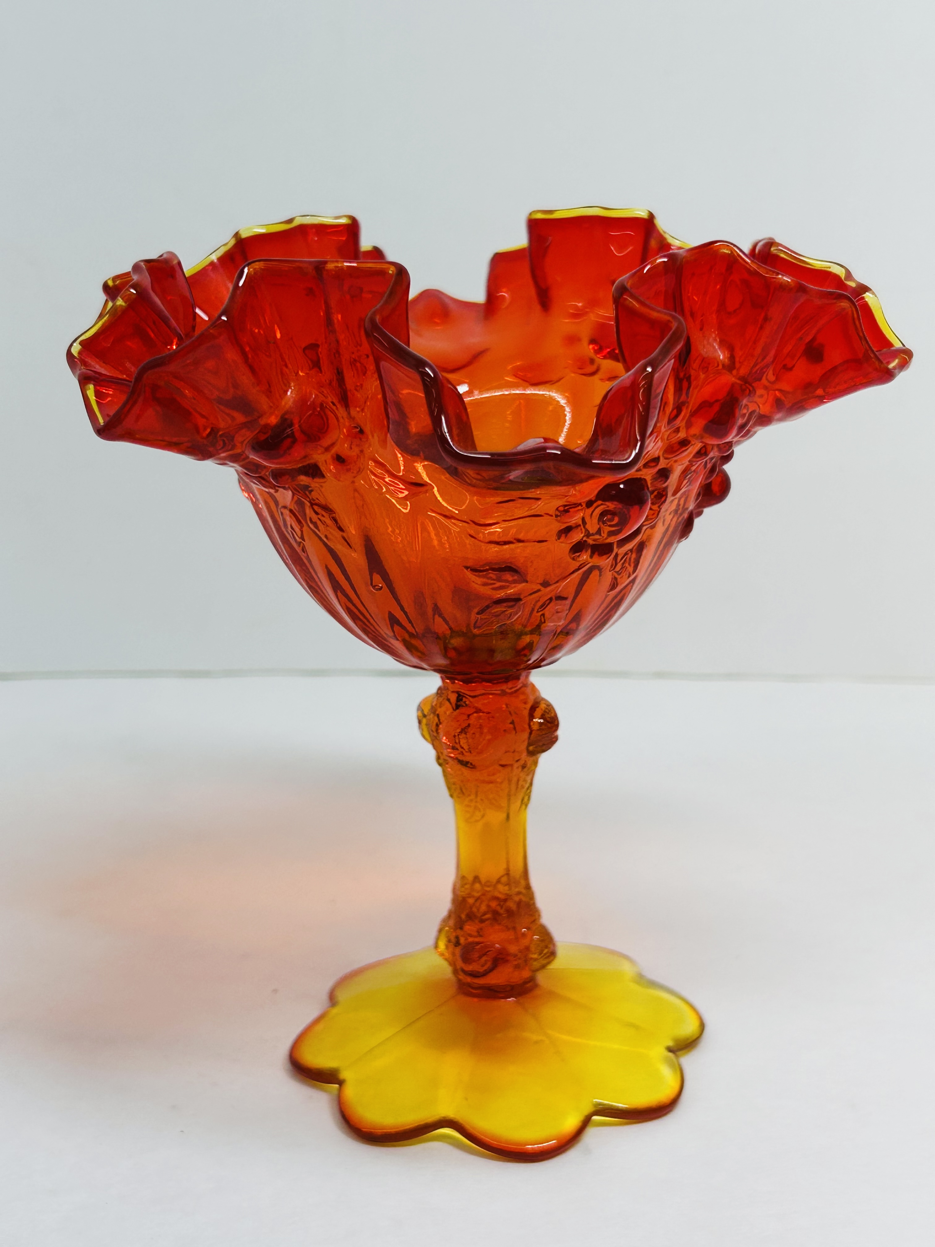 FENTON AMBERINA CADMIUM GLASS COMPOTE