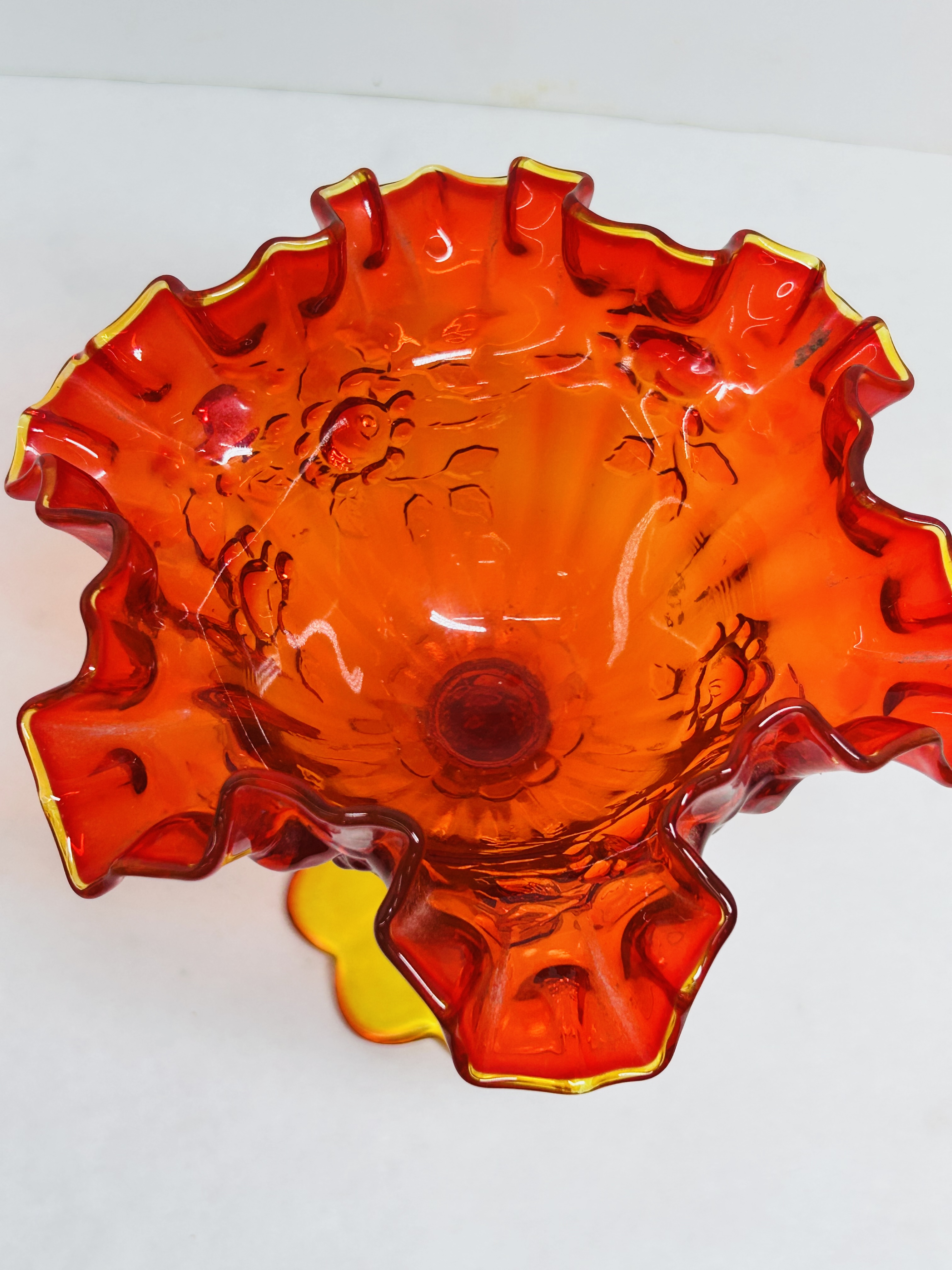 FENTON AMBERINA CADMIUM GLASS COMPOTE