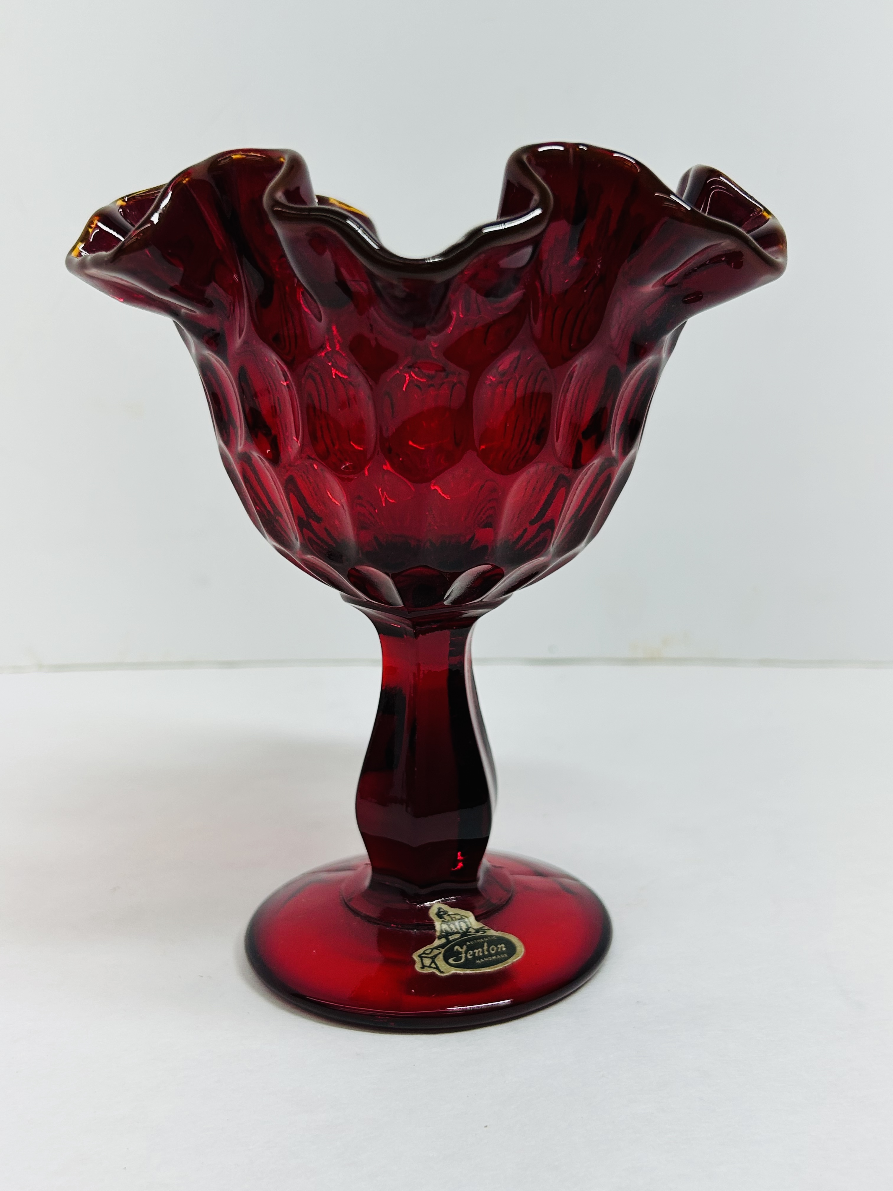 FENTON RUBY AMBERINA GLASS COMPOTE, CIRCA 1970