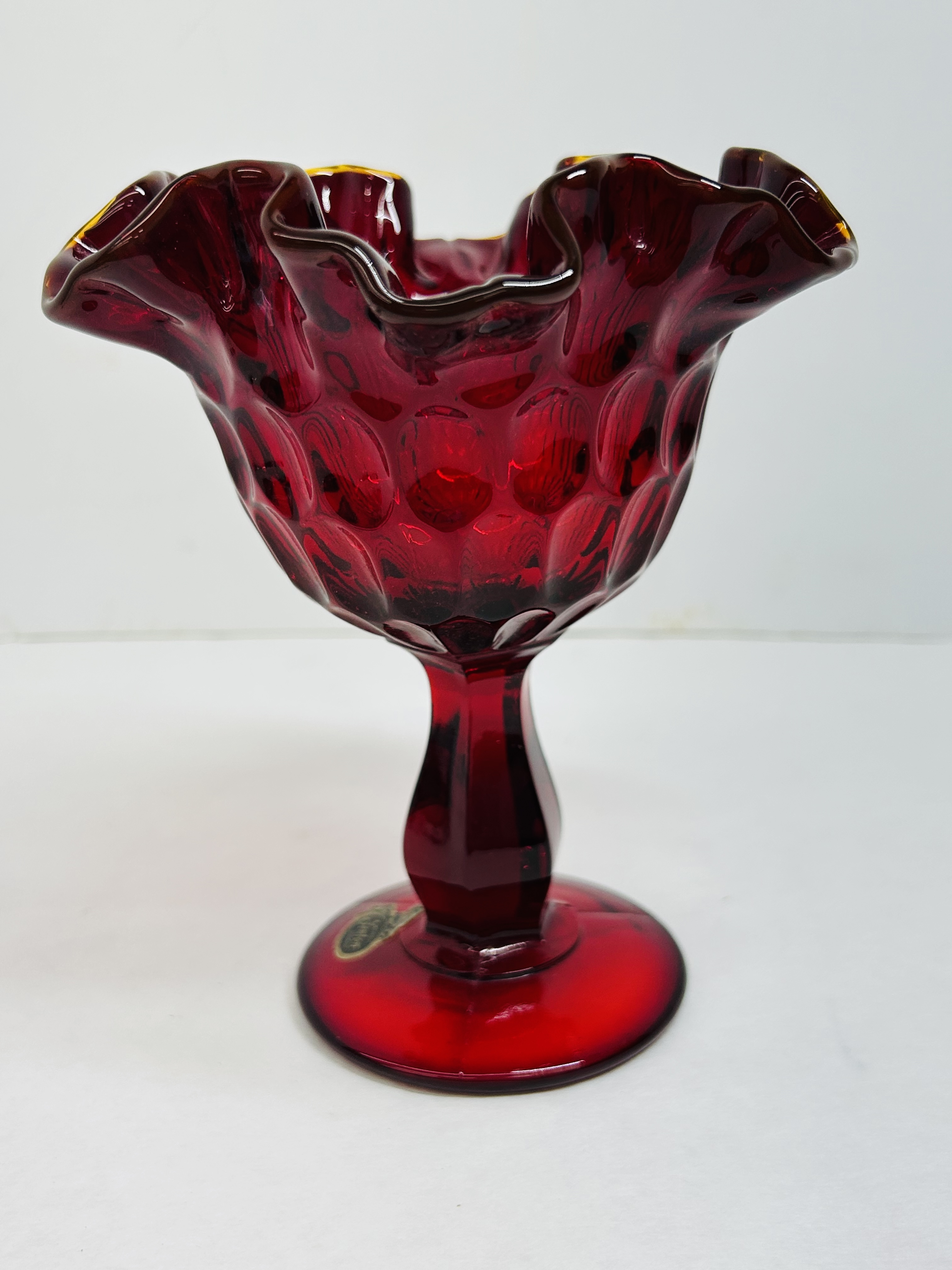 FENTON RUBY AMBERINA GLASS COMPOTE, CIRCA 1970