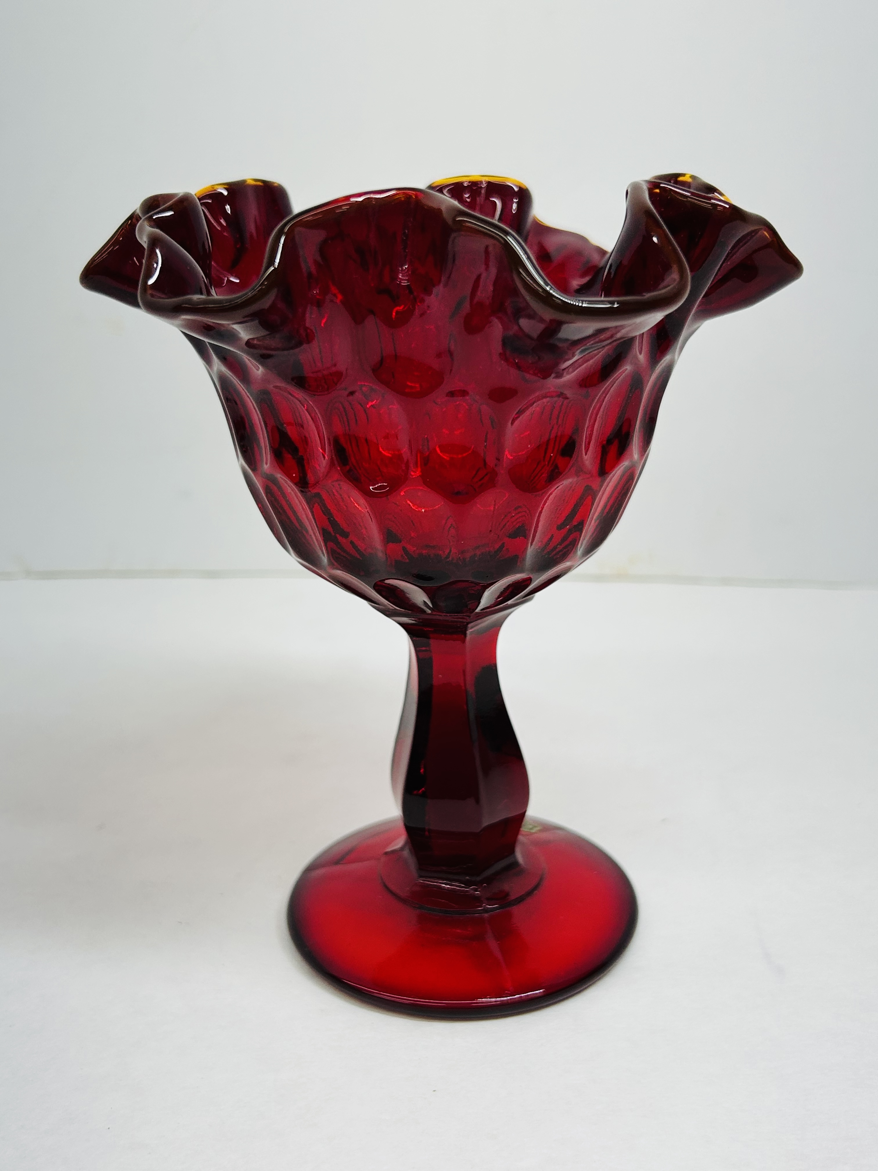 FENTON RUBY AMBERINA GLASS COMPOTE, CIRCA 1970