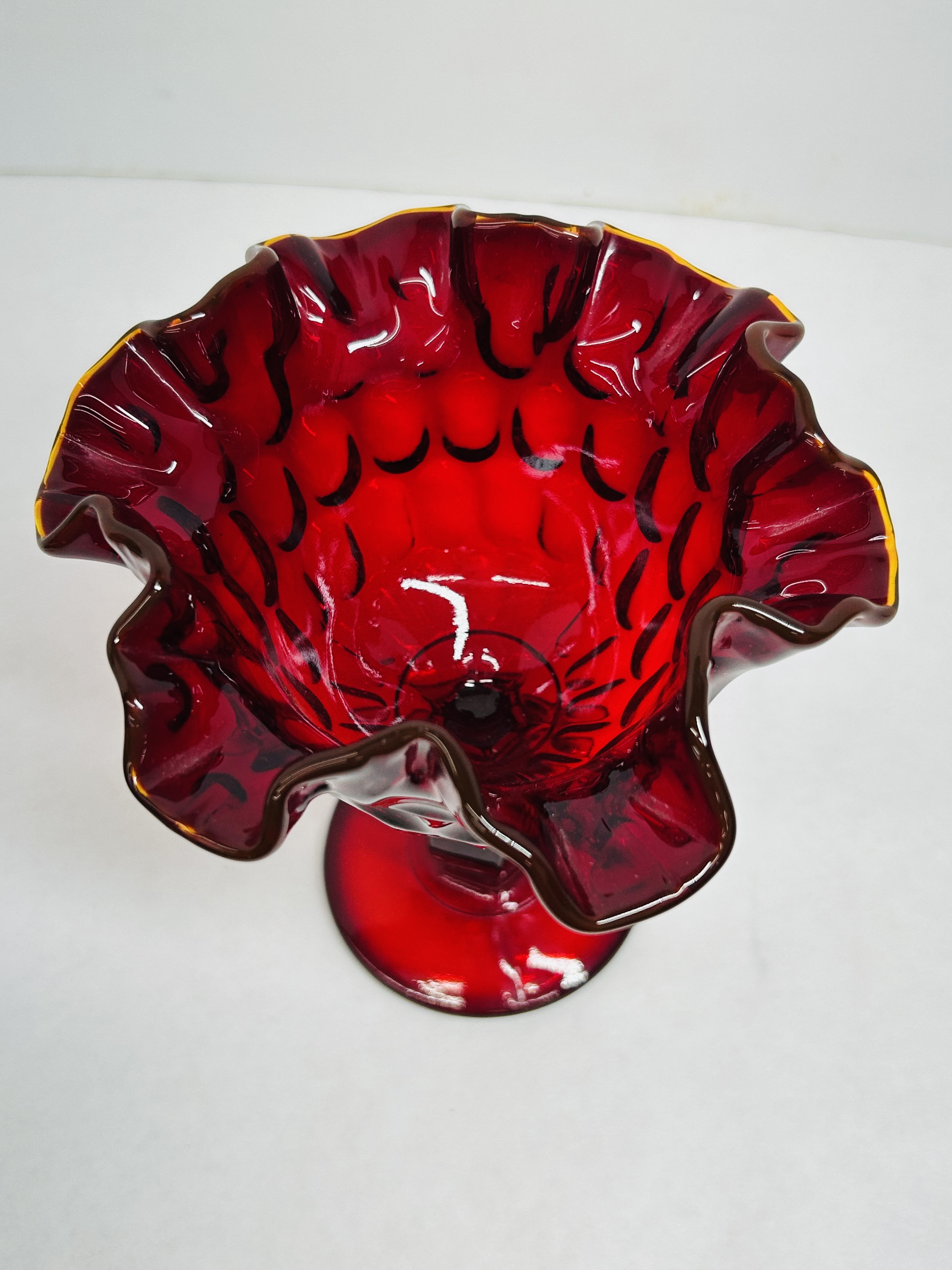 FENTON RUBY AMBERINA GLASS COMPOTE, CIRCA 1970