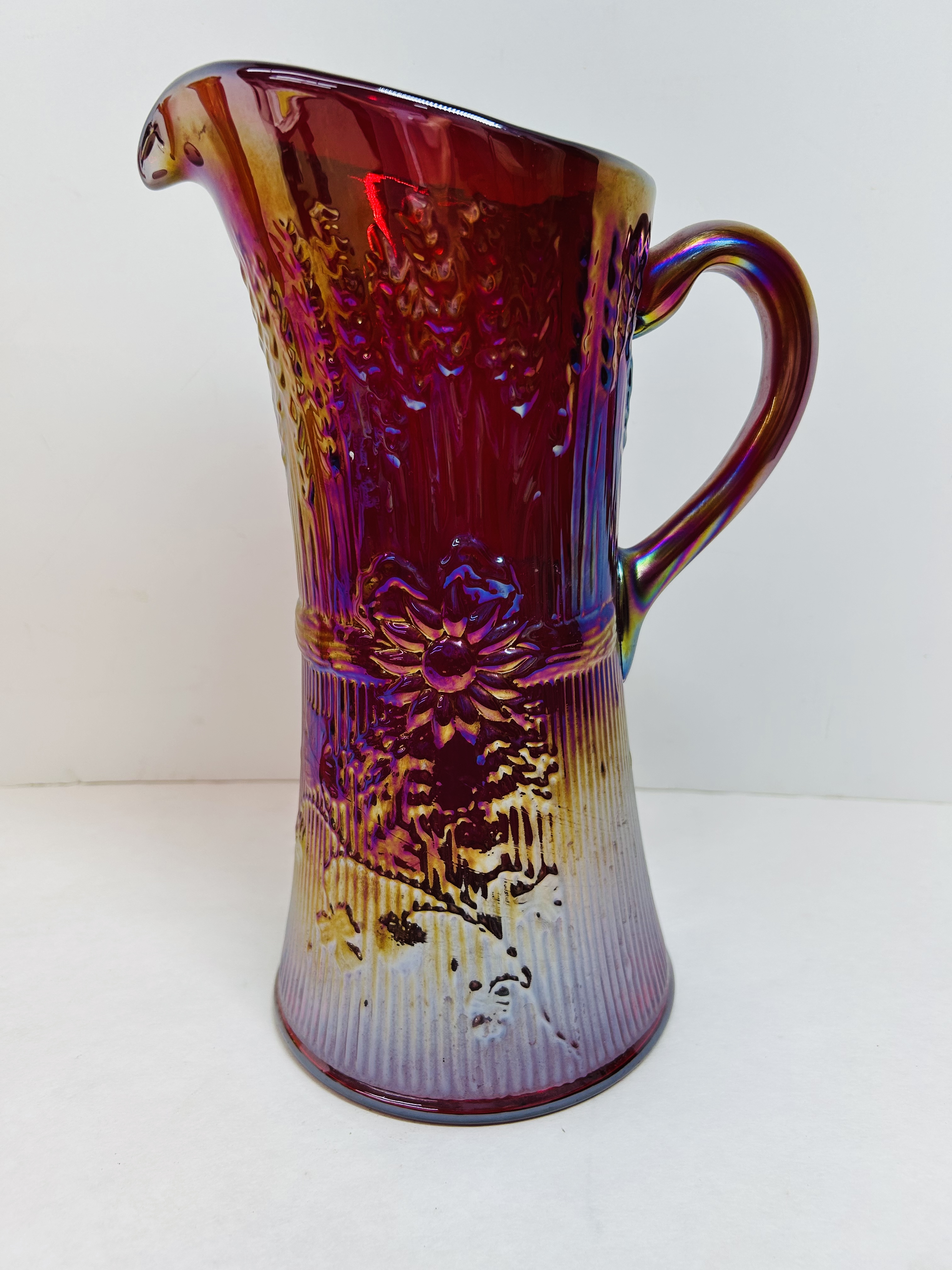 L.G. WRIGHT RED CARNIVAL GLASS PITCHER