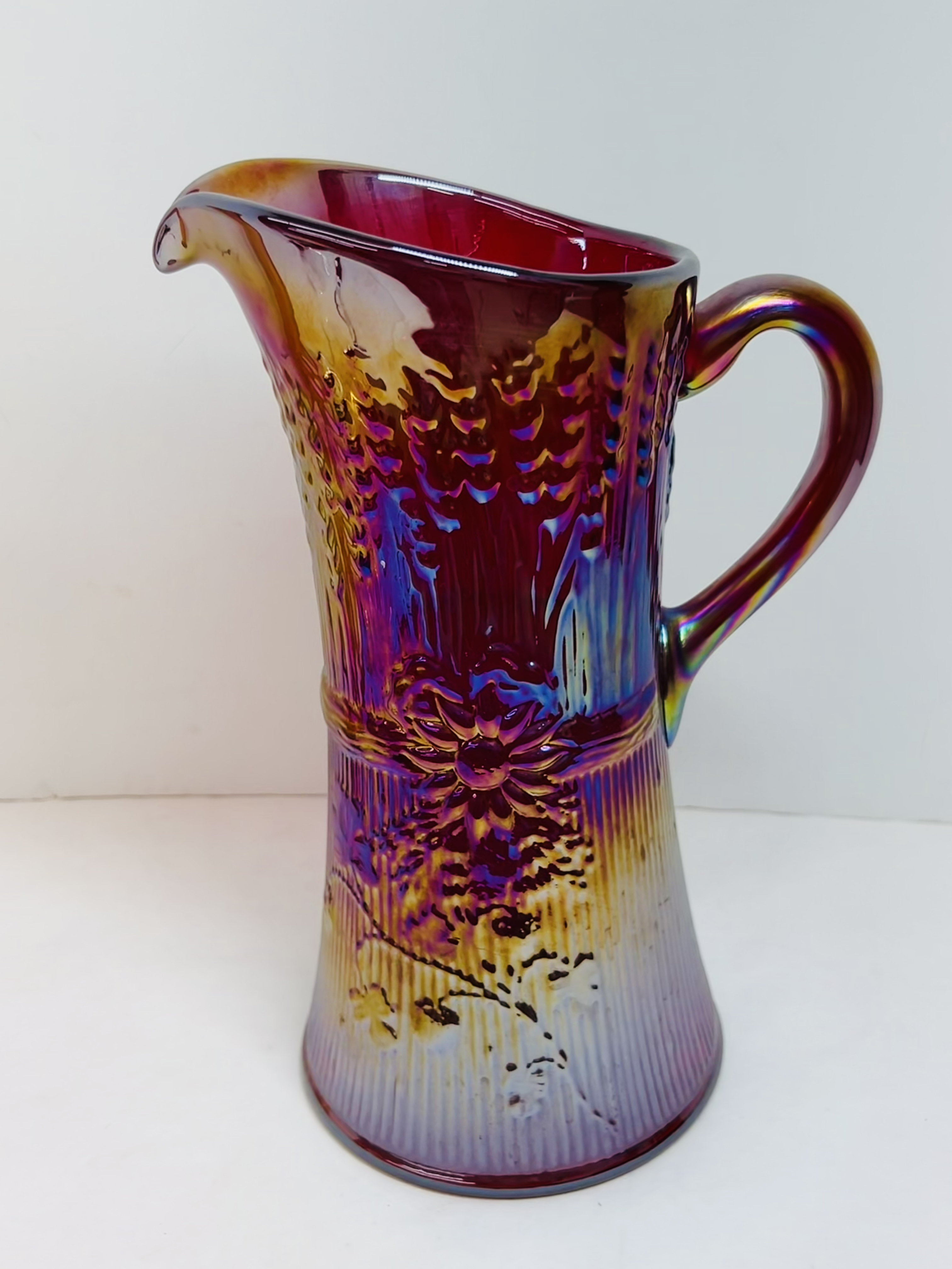 L.G. WRIGHT RED CARNIVAL GLASS PITCHER
