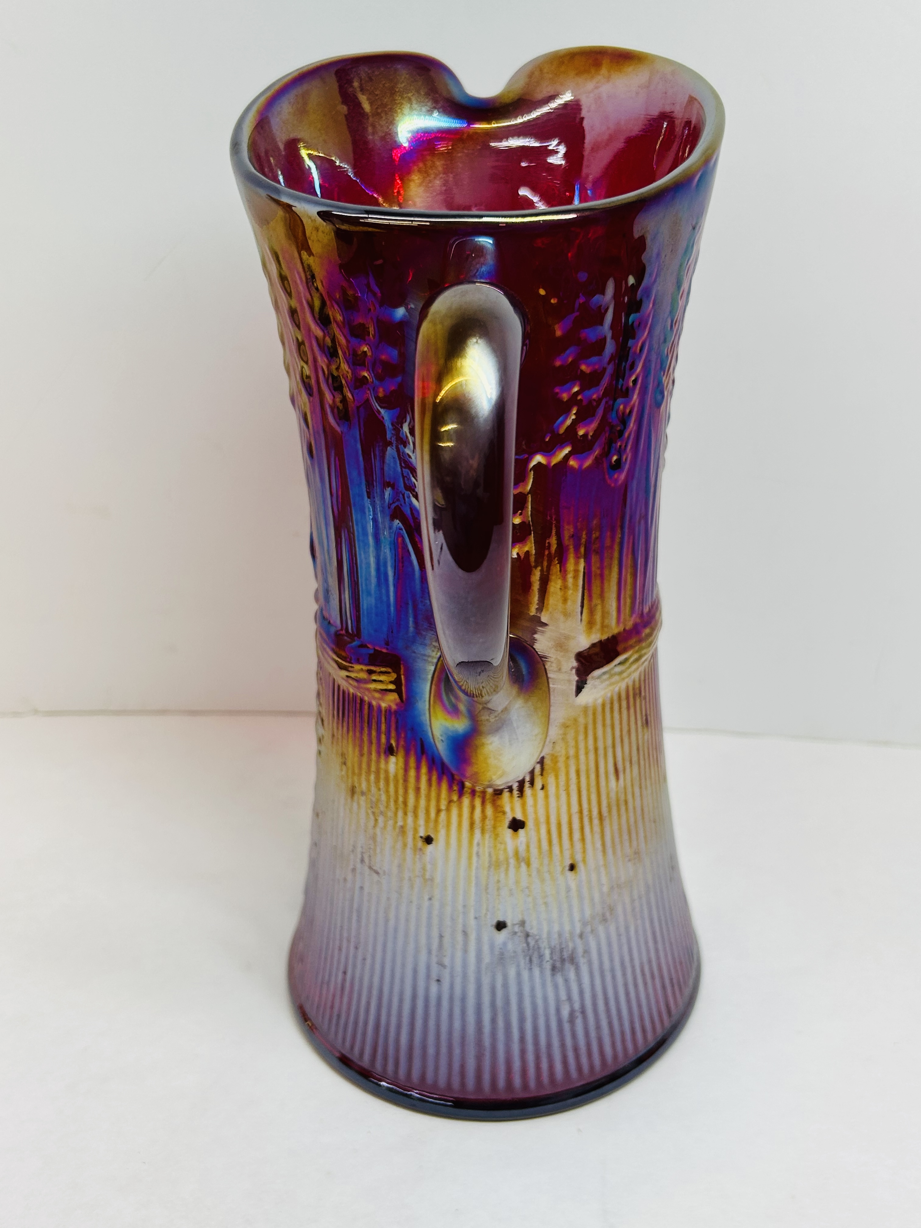 L.G. WRIGHT RED CARNIVAL GLASS PITCHER