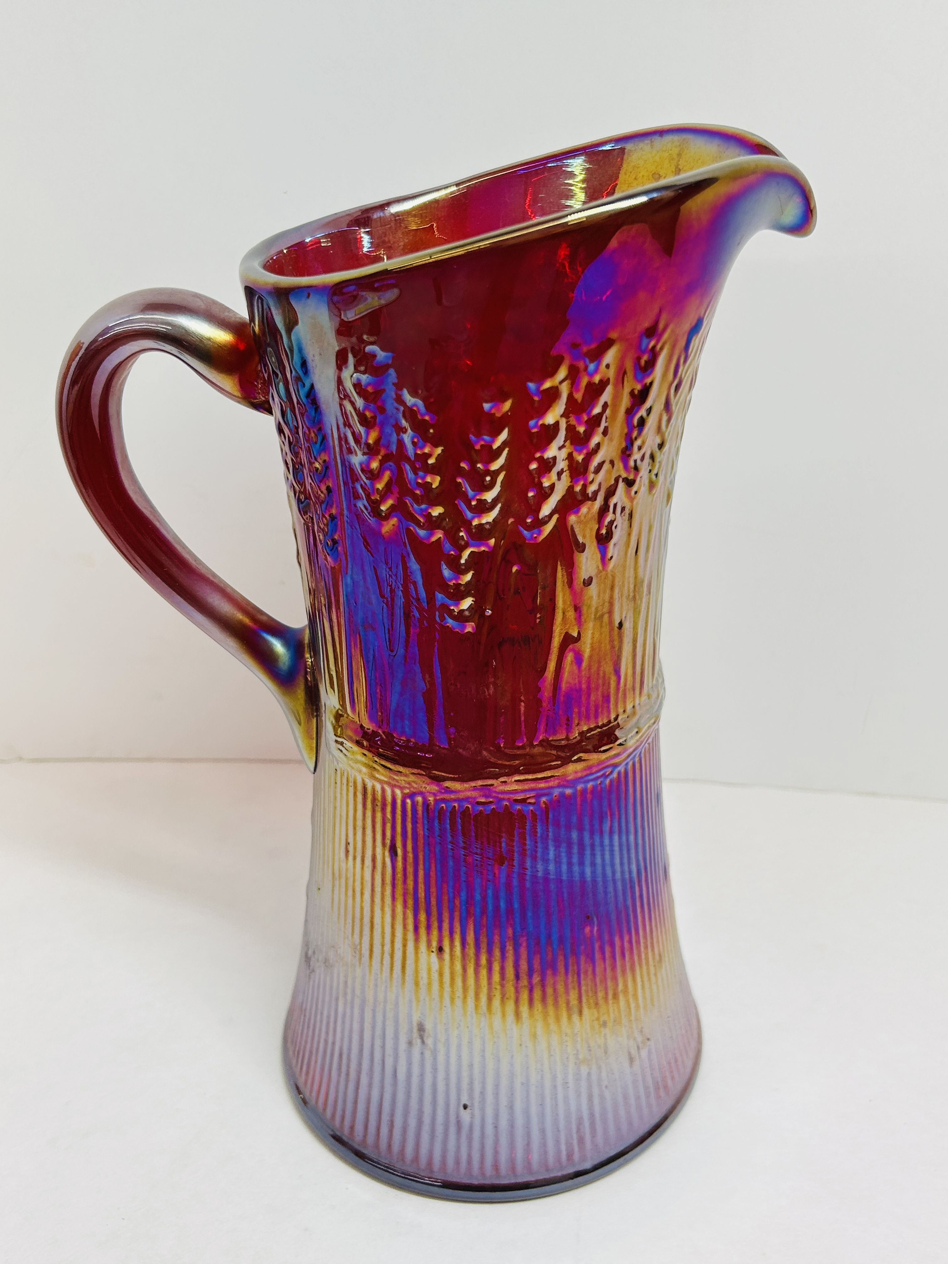 L.G. WRIGHT RED CARNIVAL GLASS PITCHER