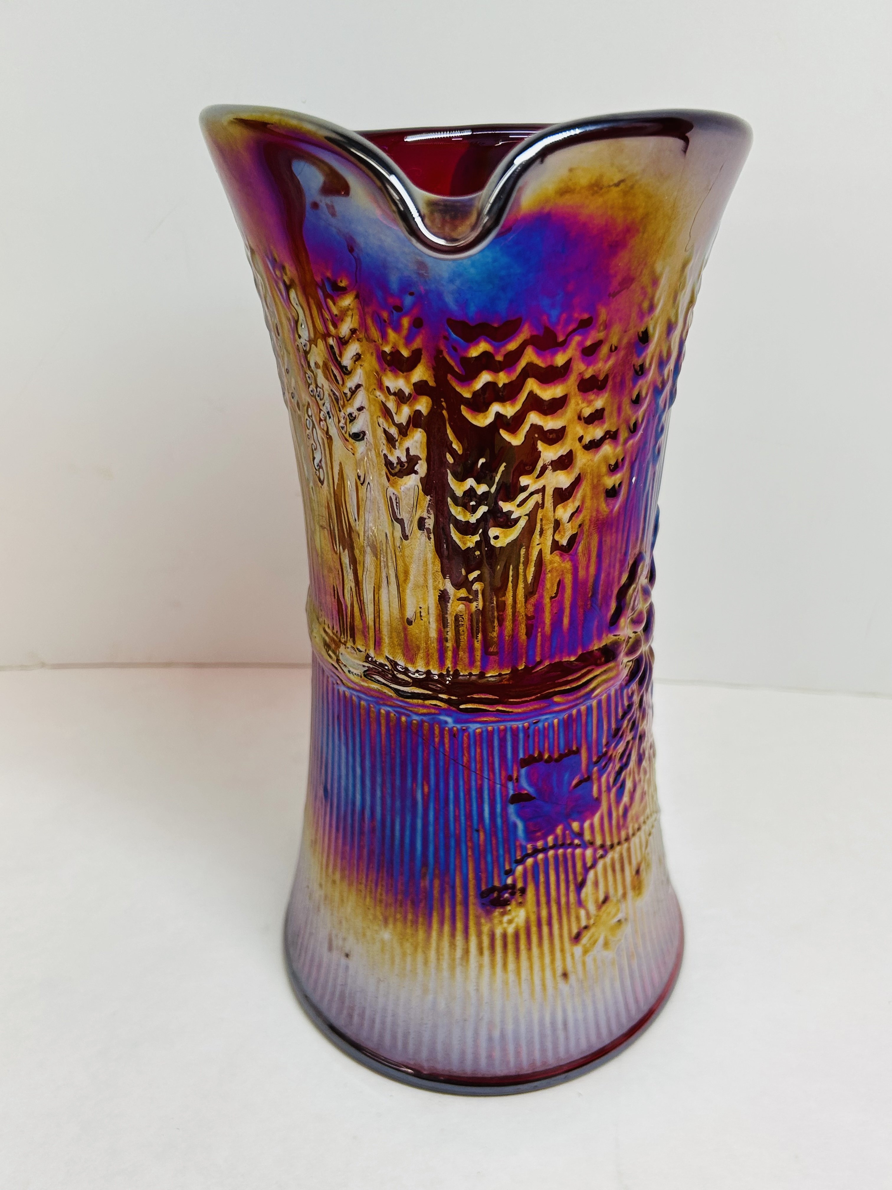 L.G. WRIGHT RED CARNIVAL GLASS PITCHER