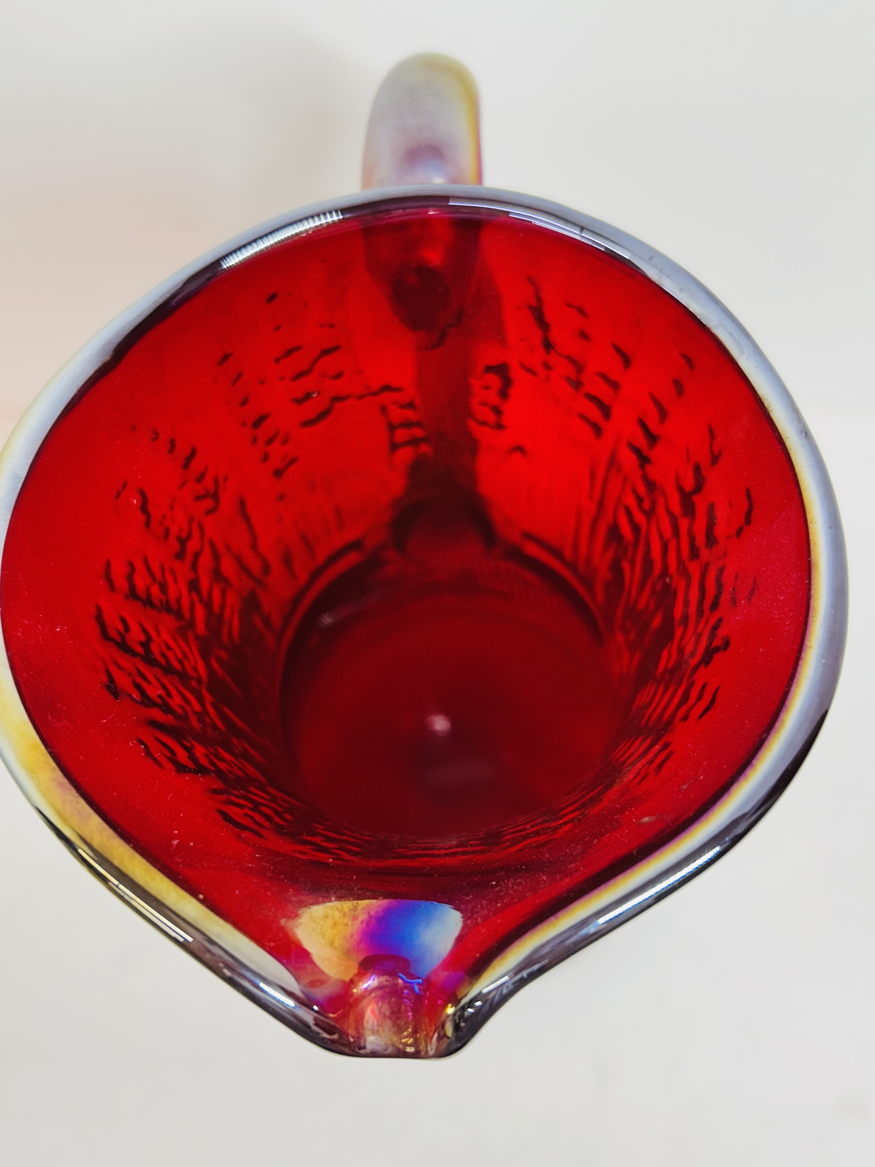 L.G. WRIGHT RED CARNIVAL GLASS PITCHER