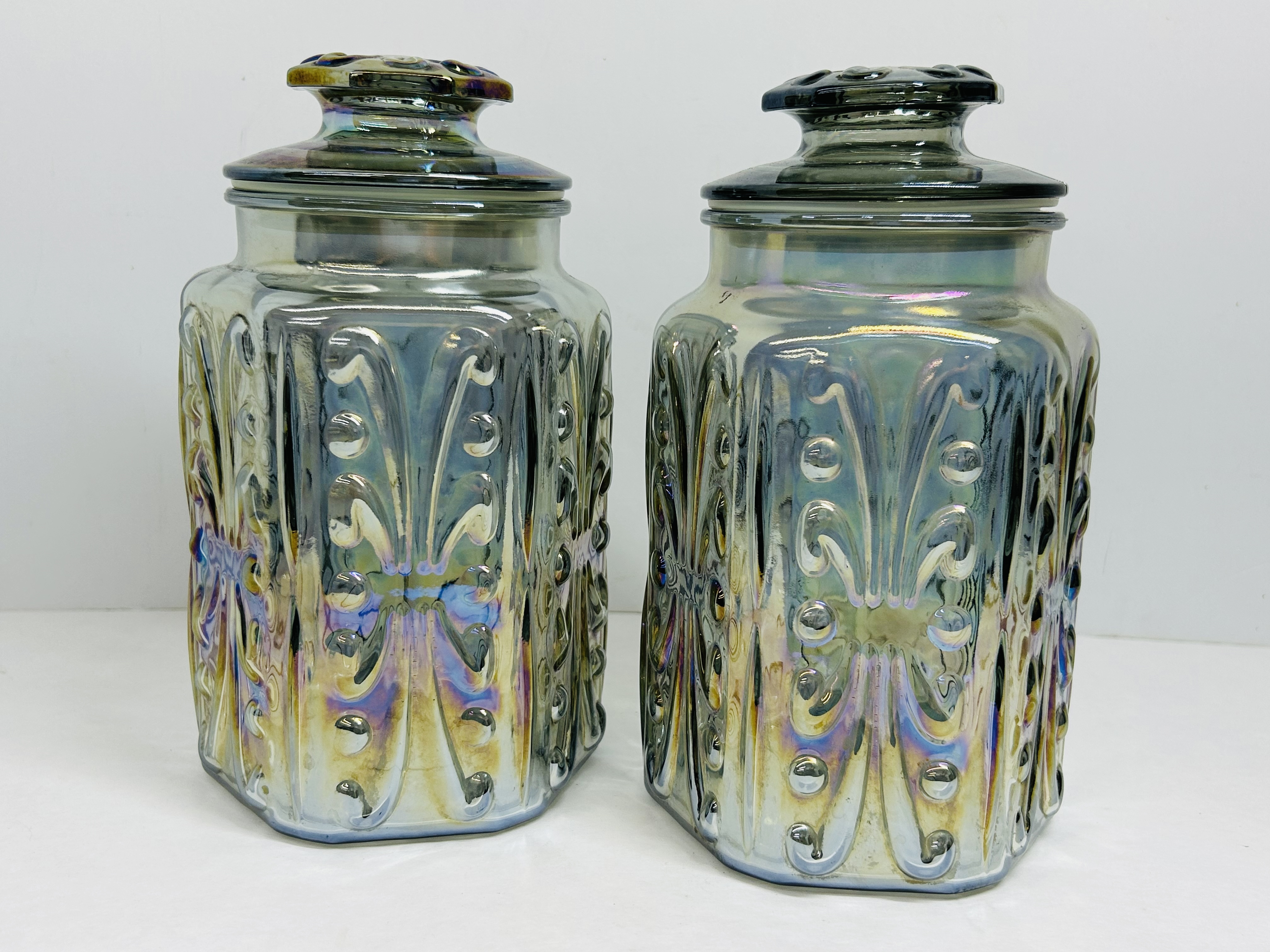 L.E. SMITH ATTERBURY SCROLL CANISTERS, 1970S