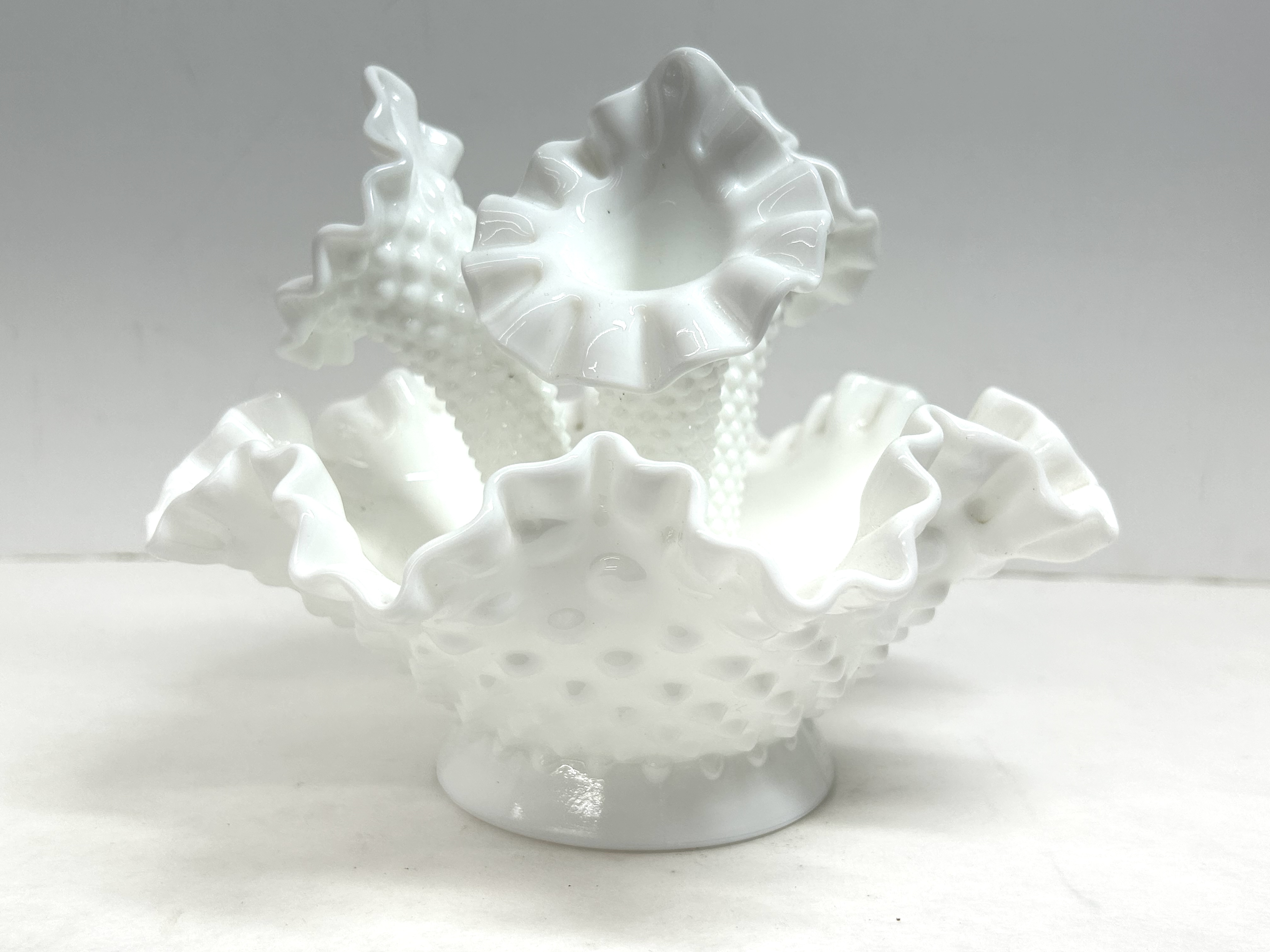 FENTON HOBNAIL MILK GLASS EPERGNE