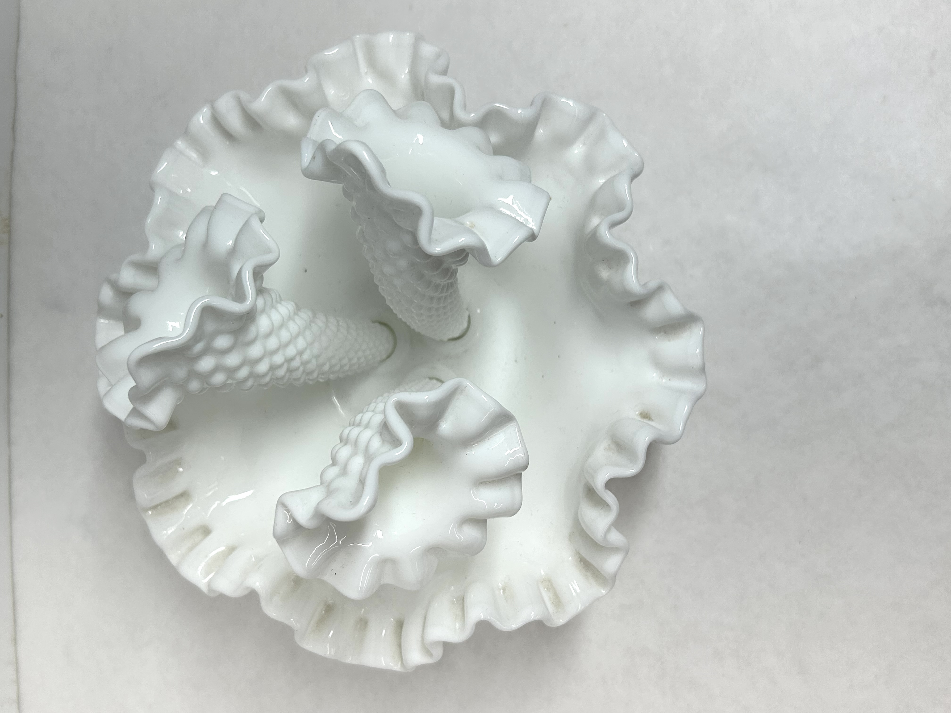 FENTON HOBNAIL MILK GLASS EPERGNE