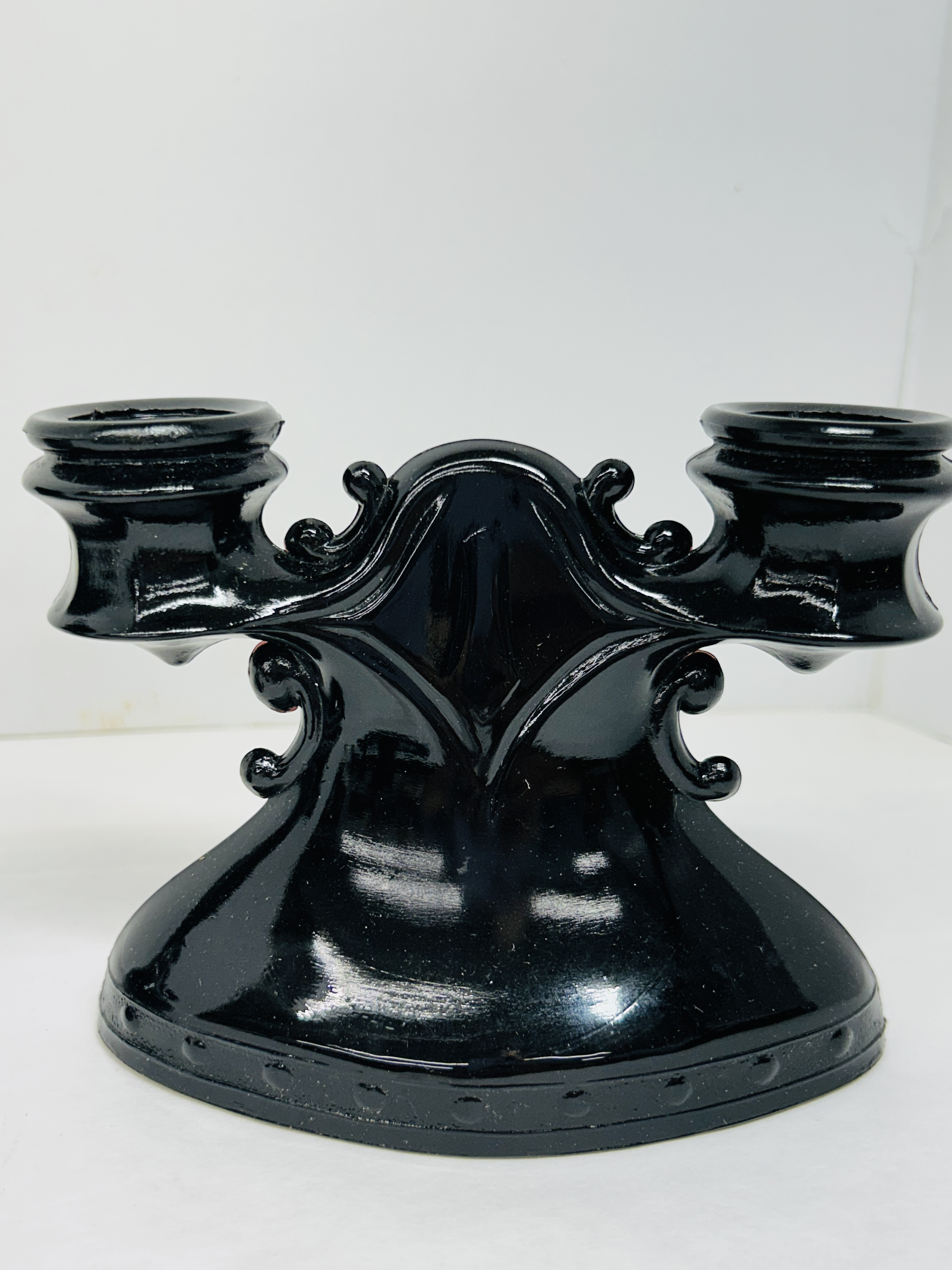 L.E. SMITH BLACK GLASS CANDLESTICKS, 20TH CENTURY