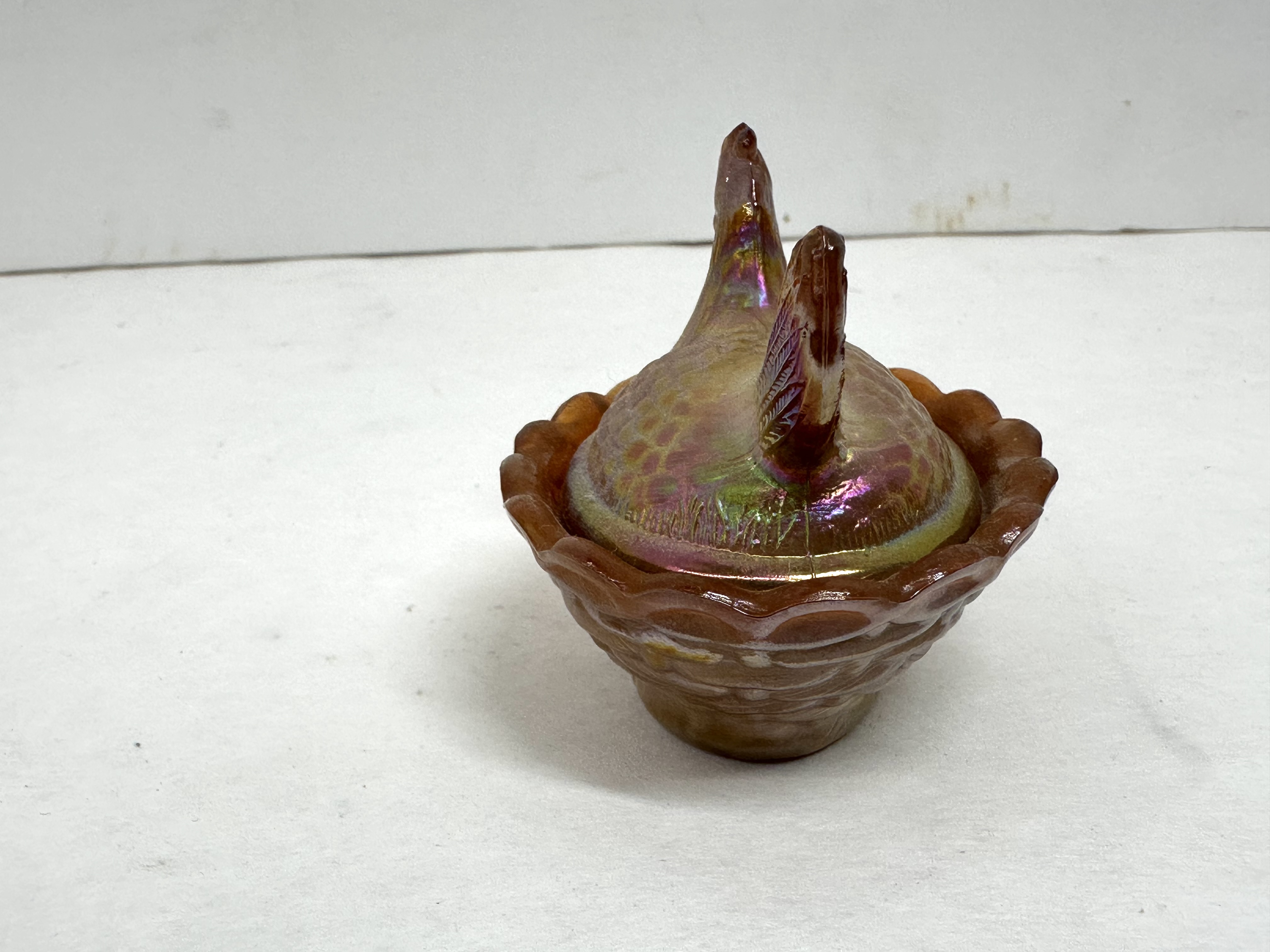 MINI BOYD MARIGOLD CARNIVAL GLASS HEN