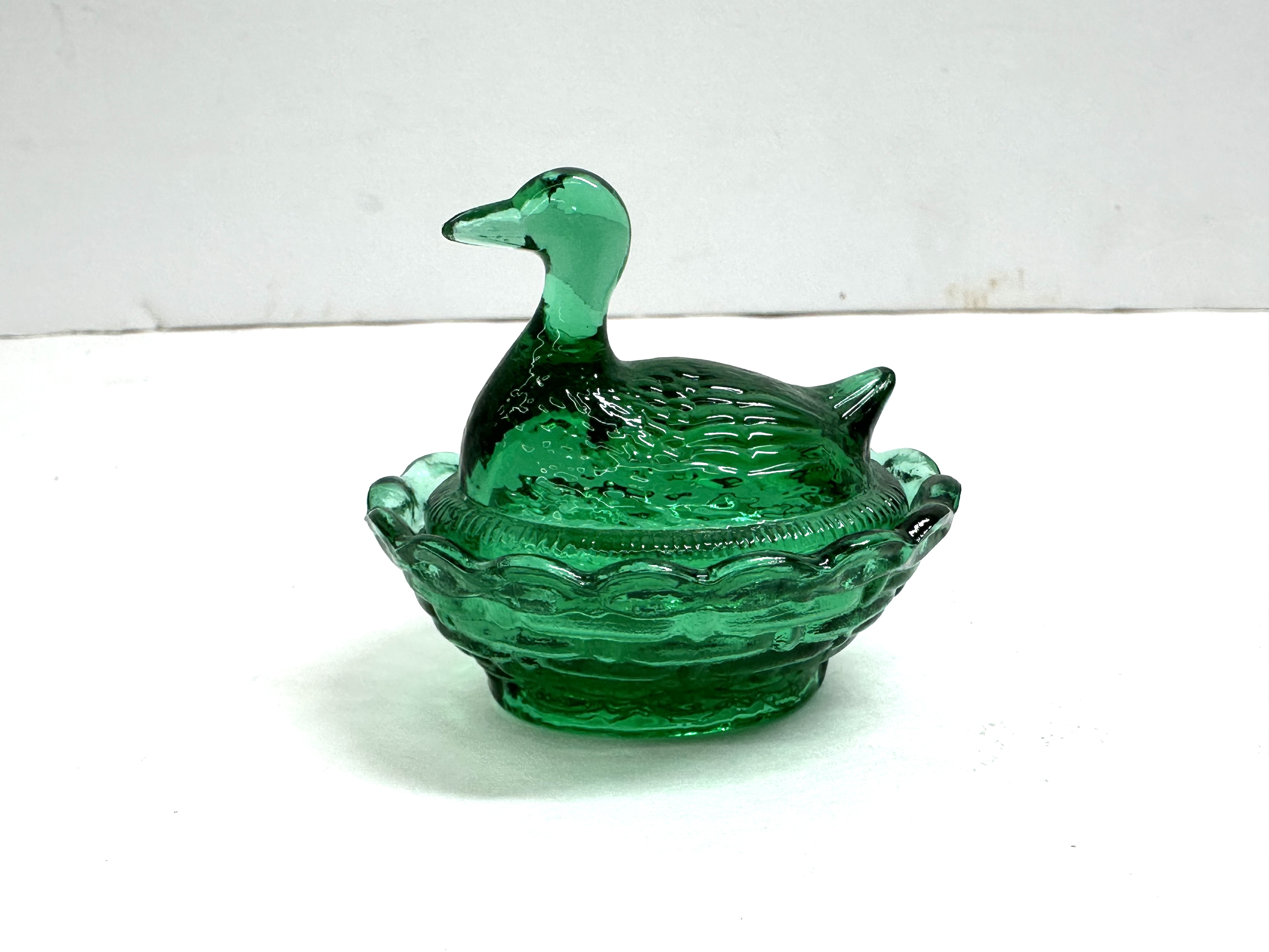 BOYD GREEN GLASS DUCK ON NEST