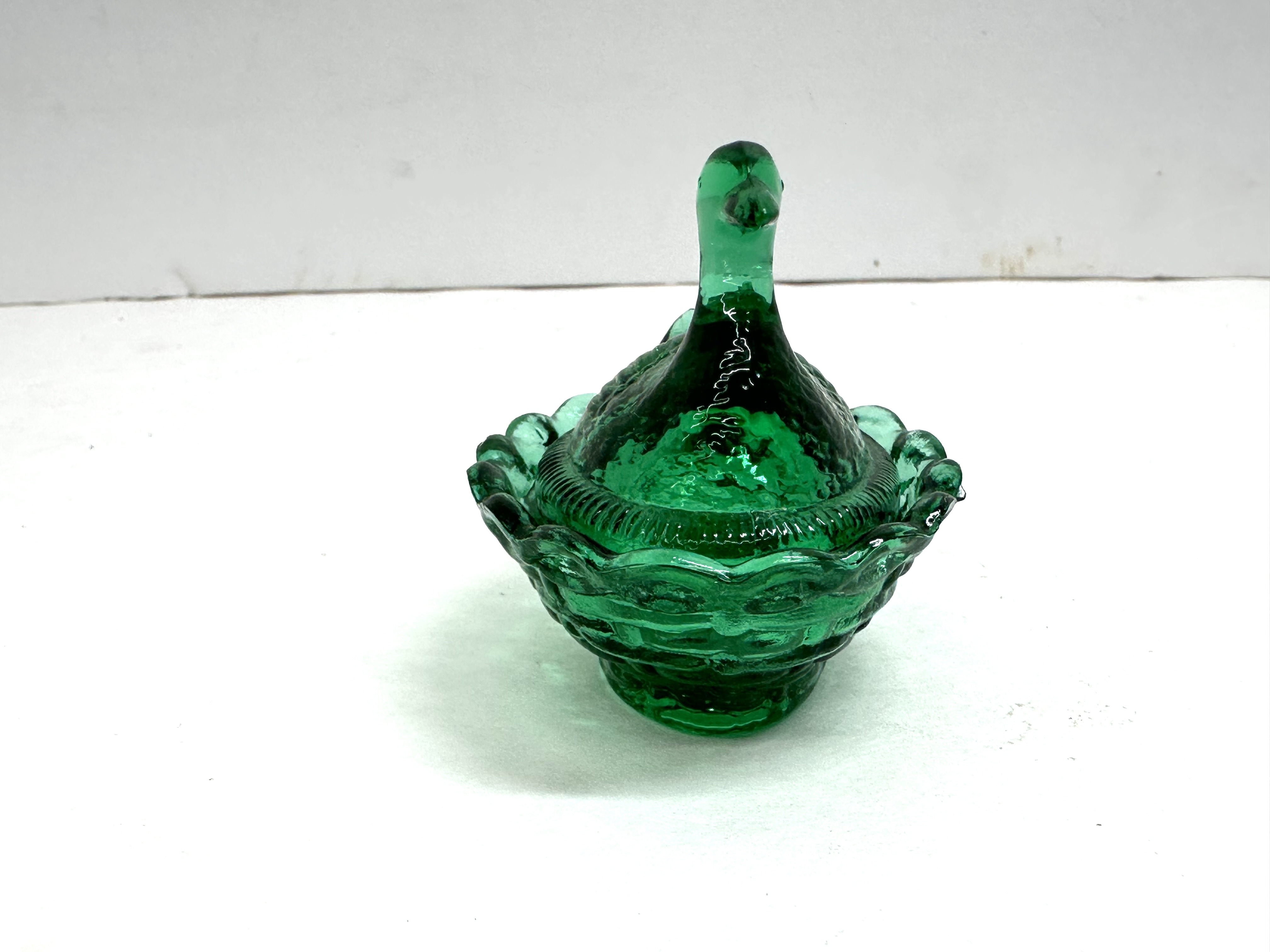 BOYD GREEN GLASS DUCK ON NEST