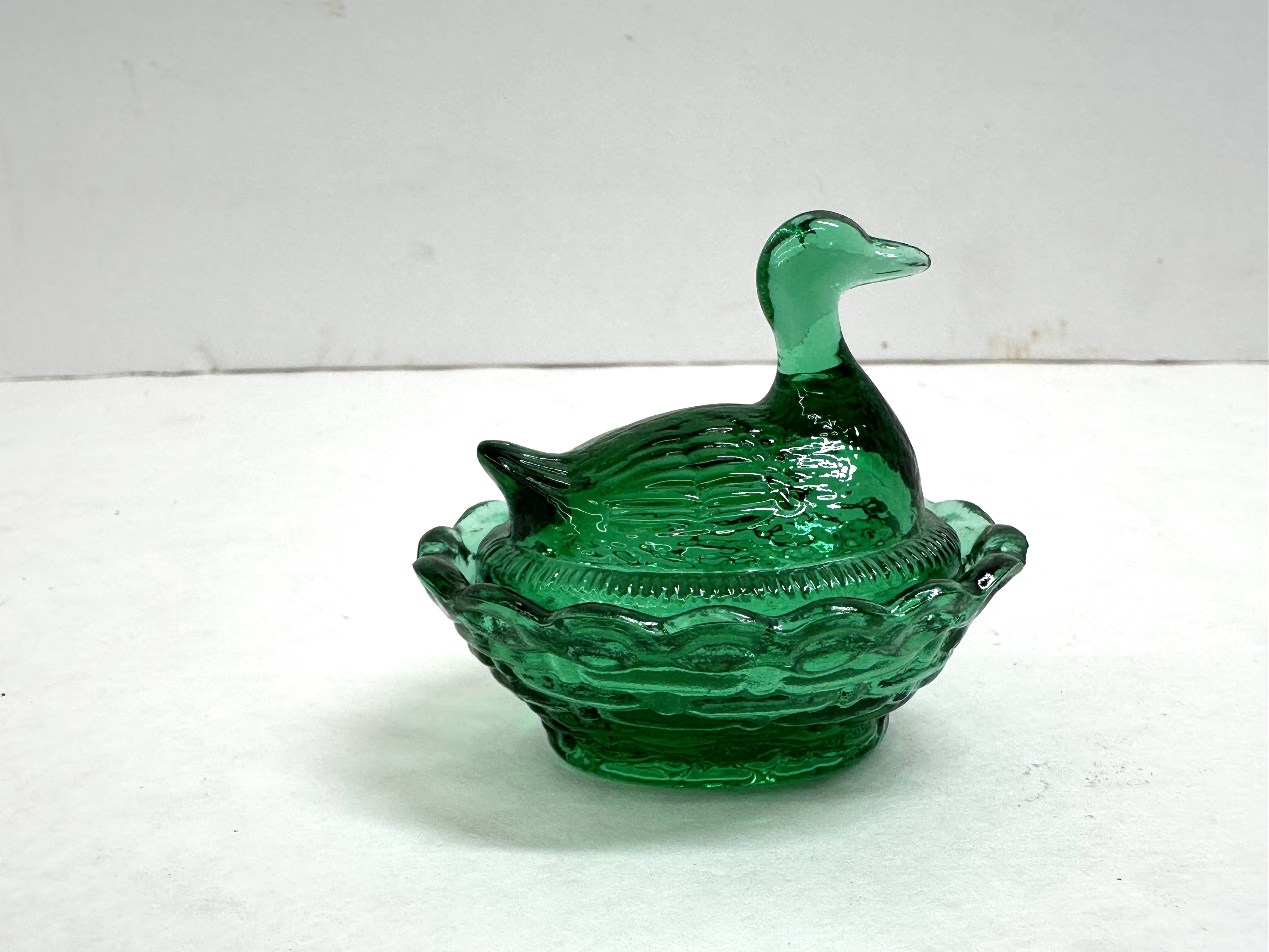 BOYD GREEN GLASS DUCK ON NEST