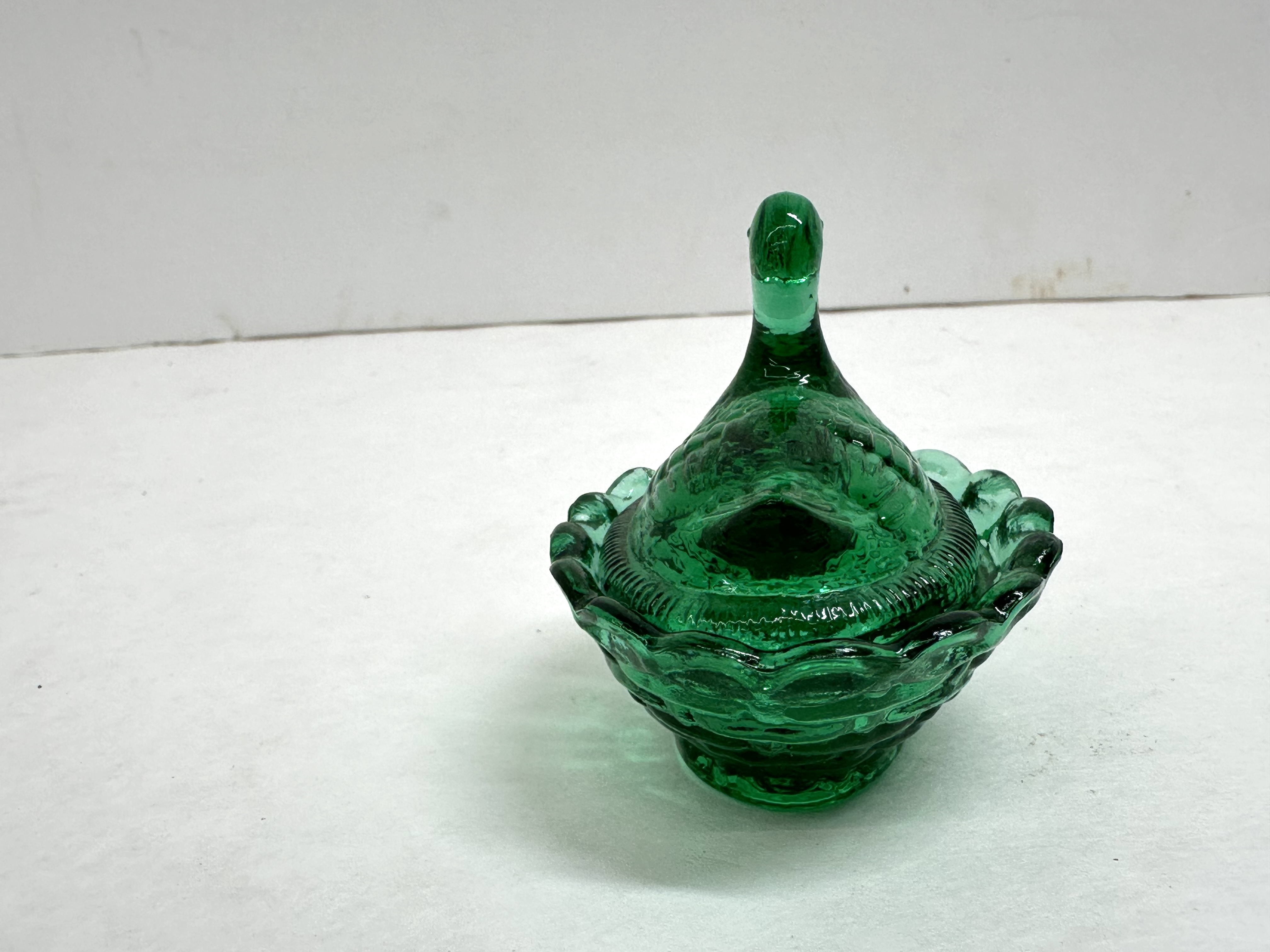 BOYD GREEN GLASS DUCK ON NEST