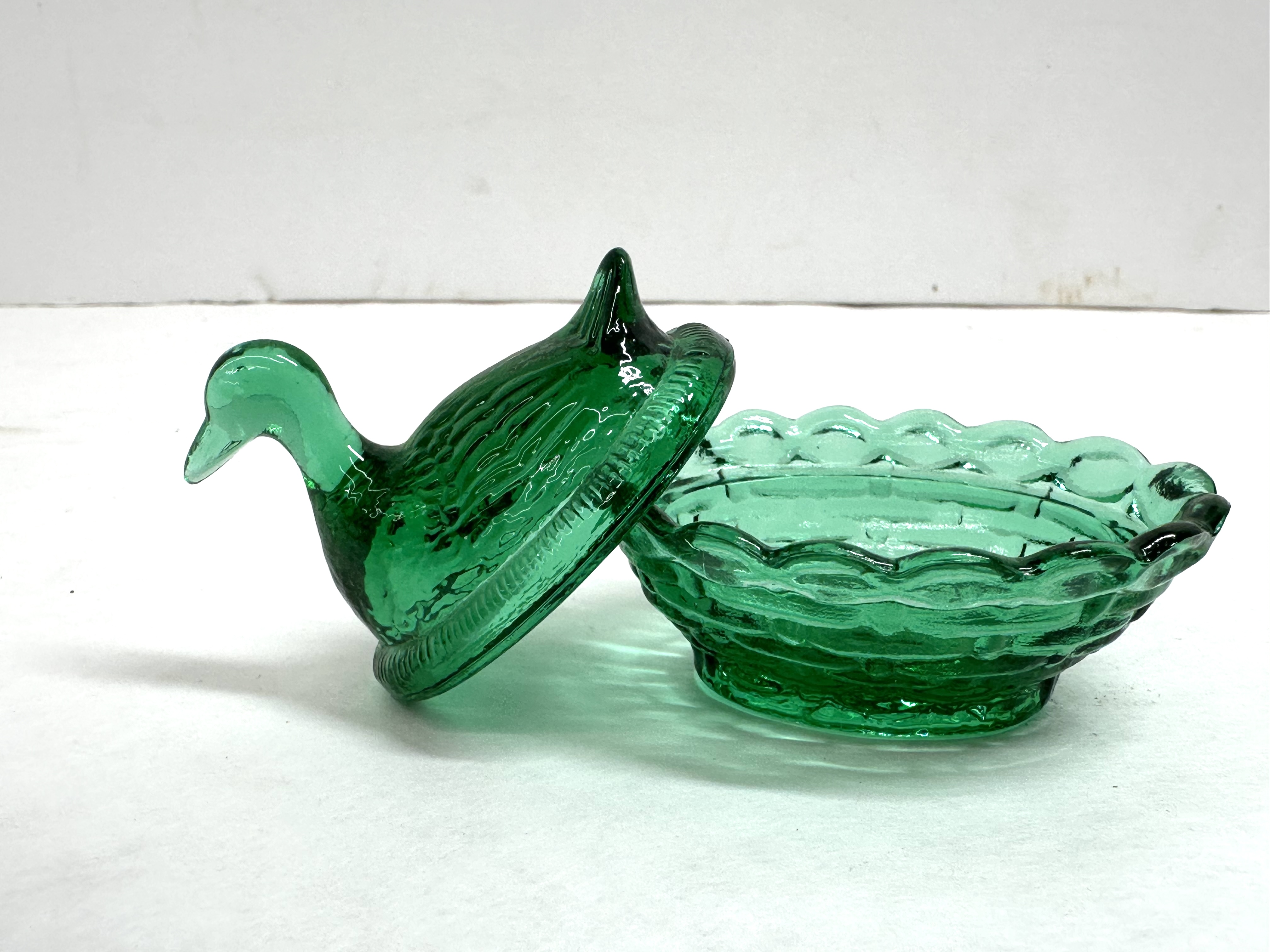 BOYD GREEN GLASS DUCK ON NEST
