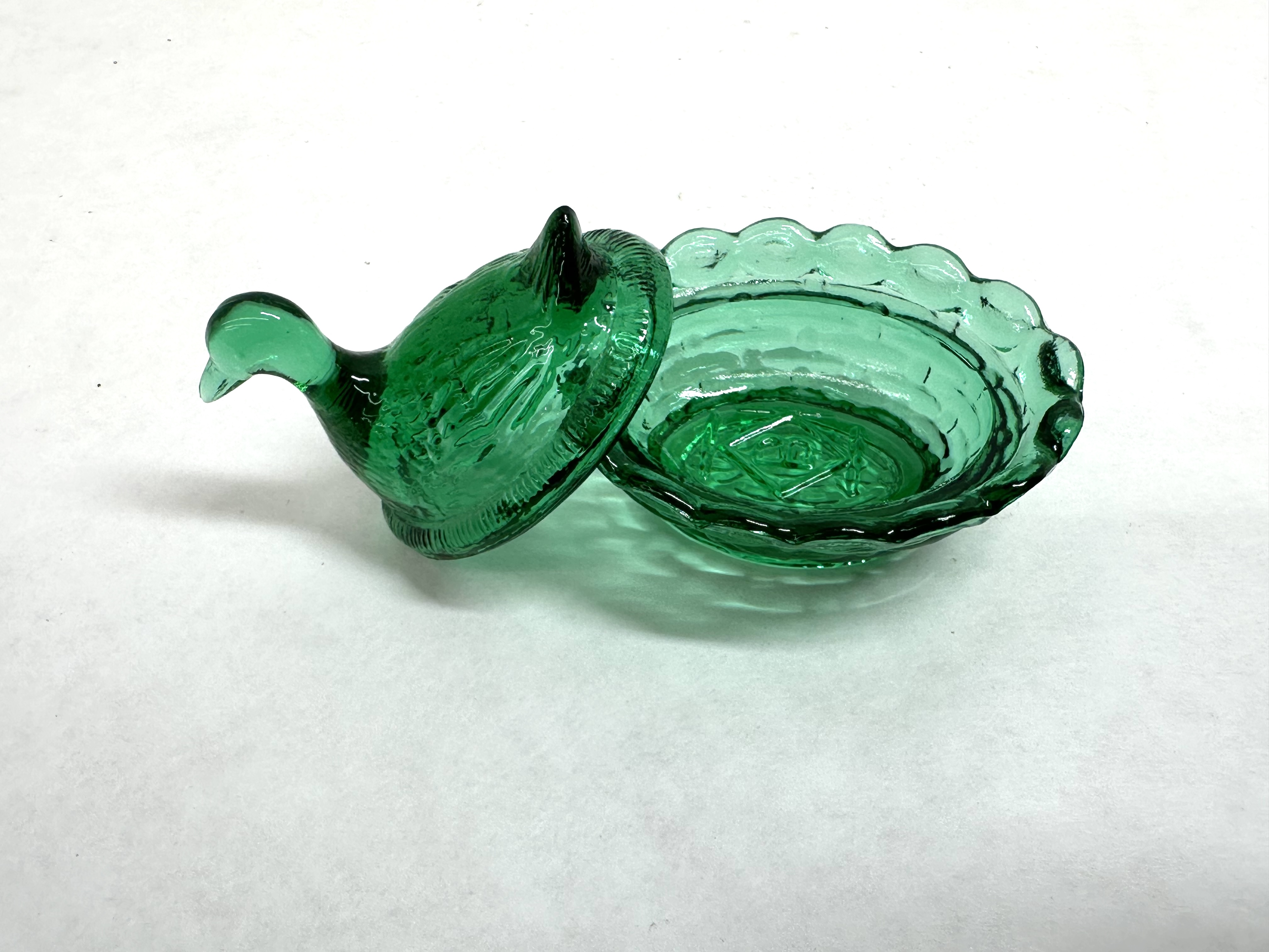 BOYD GREEN GLASS DUCK ON NEST