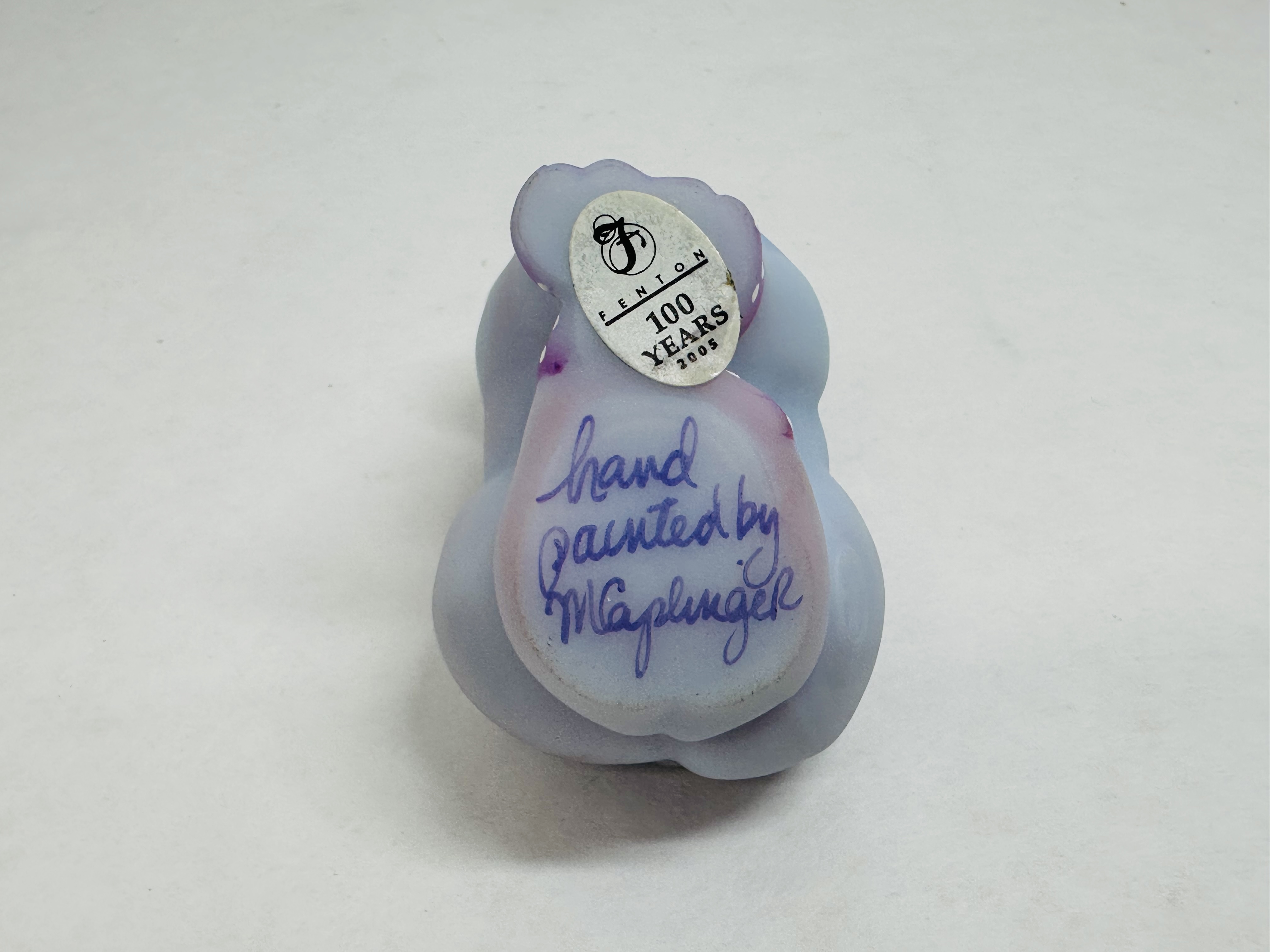 FENTON BLUE BURMESE GLASS PIG, 2005
