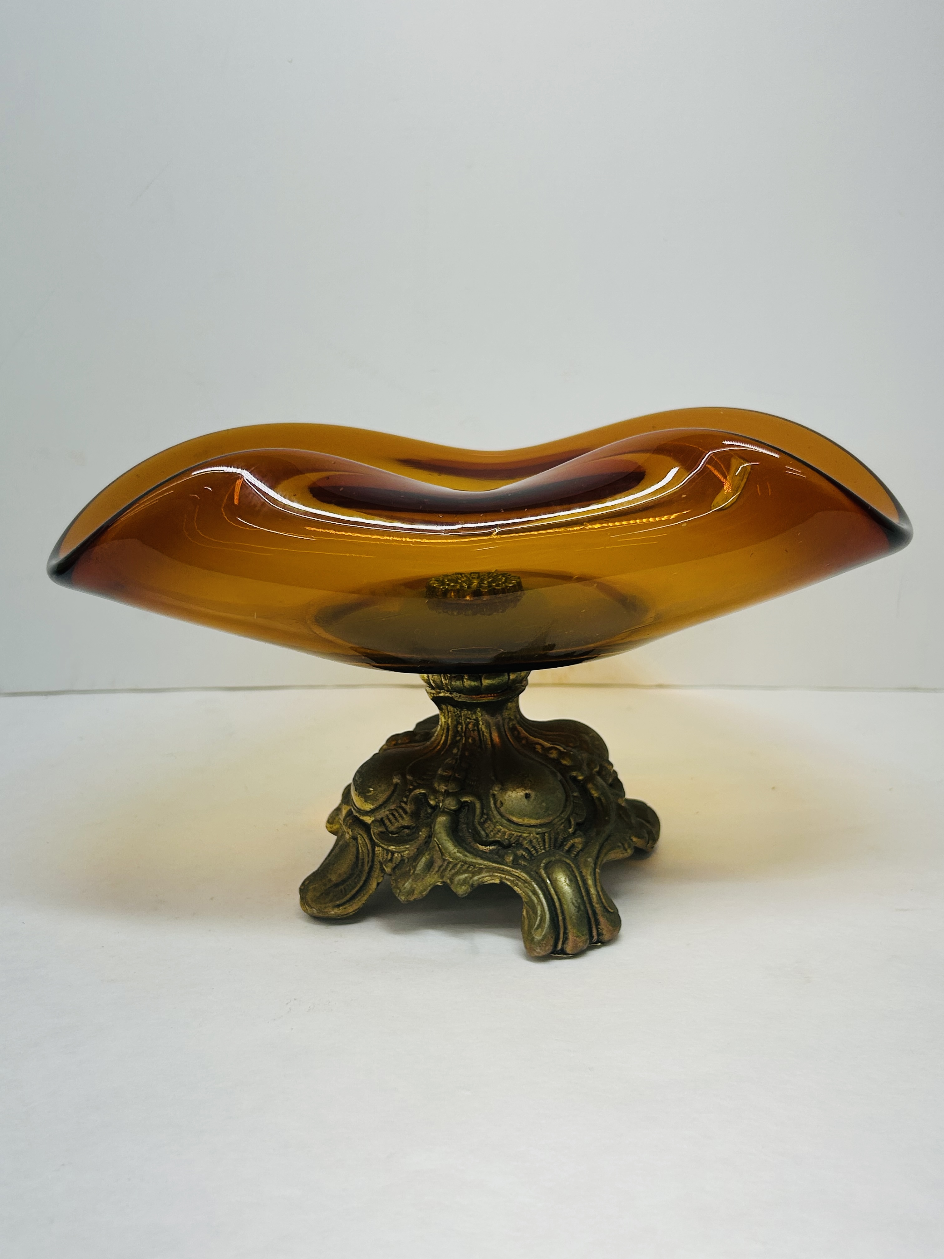 MURANO AMBER GLASS CENTERPIECE BOWL, MID-20TH CENTURY