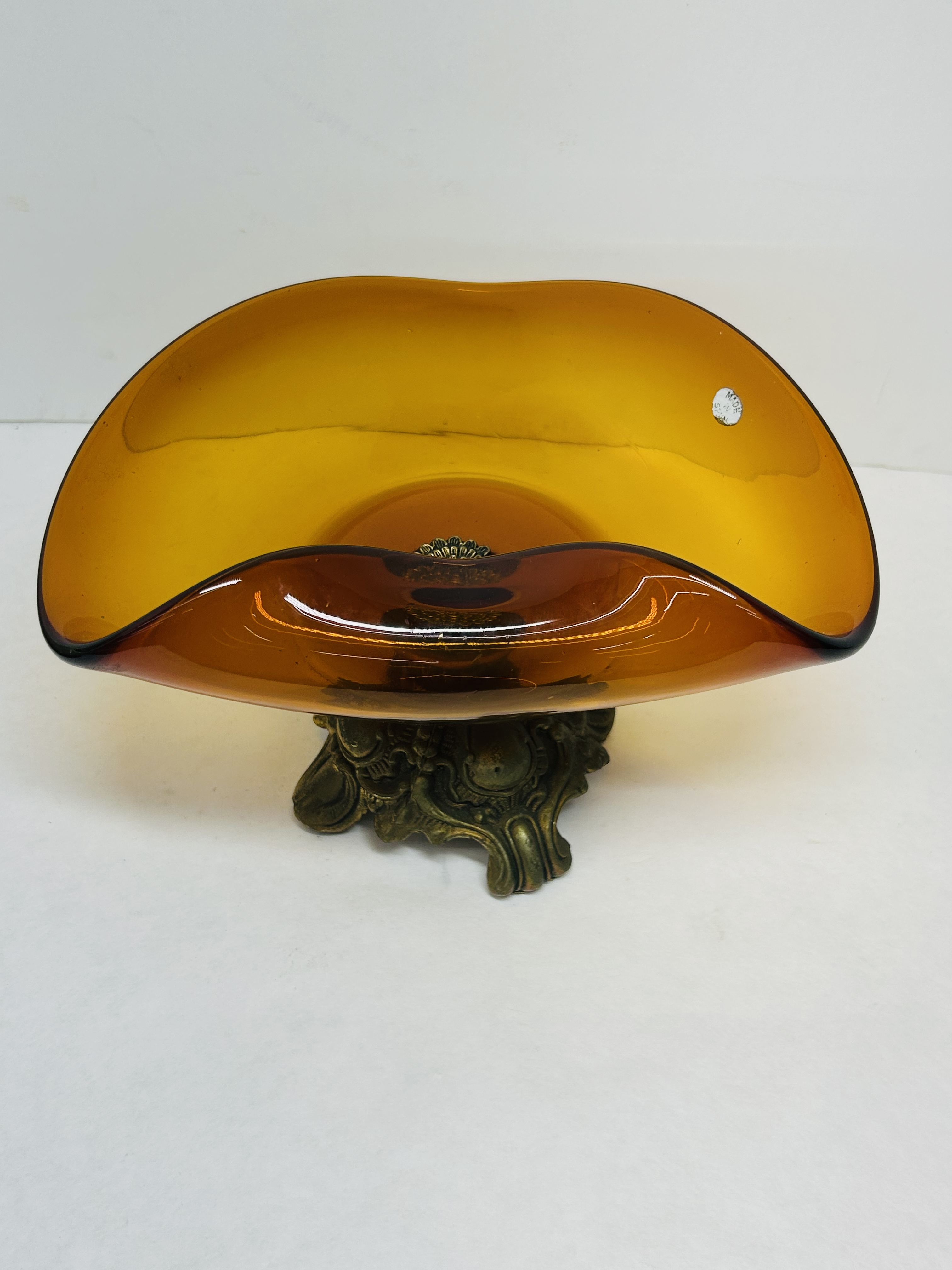 MURANO AMBER GLASS CENTERPIECE BOWL, MID-20TH CENTURY