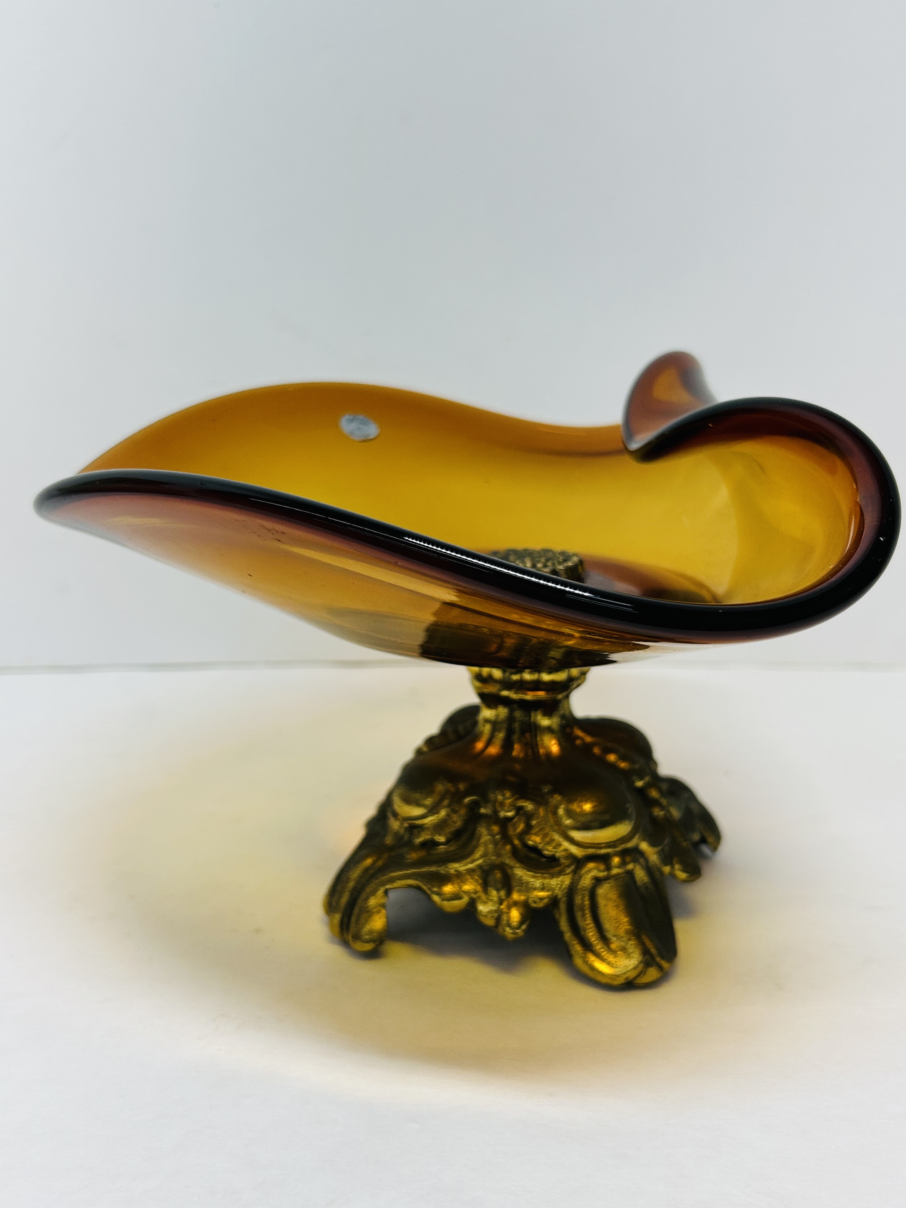 MURANO AMBER GLASS CENTERPIECE BOWL, MID-20TH CENTURY