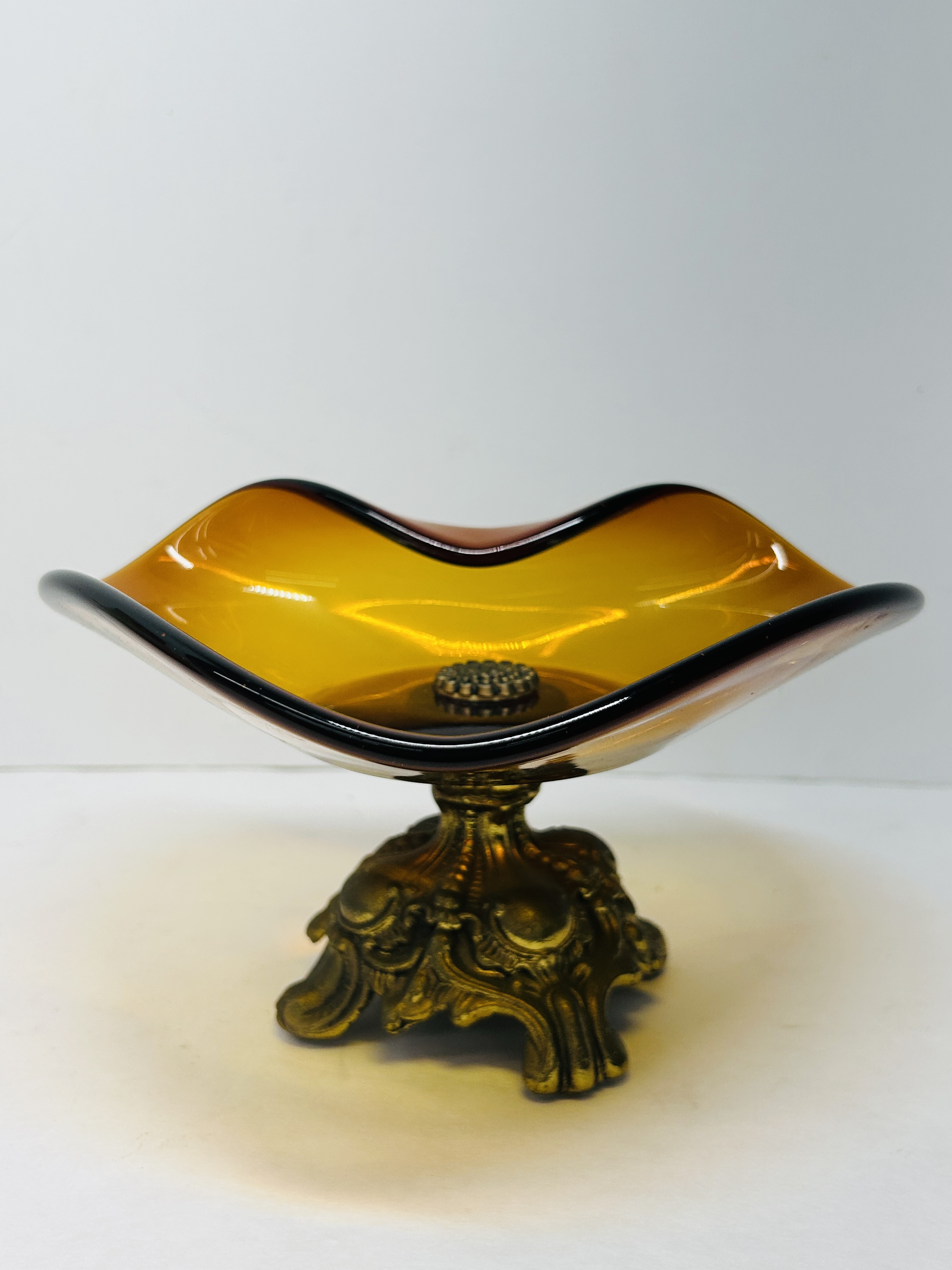 MURANO AMBER GLASS CENTERPIECE BOWL, MID-20TH CENTURY