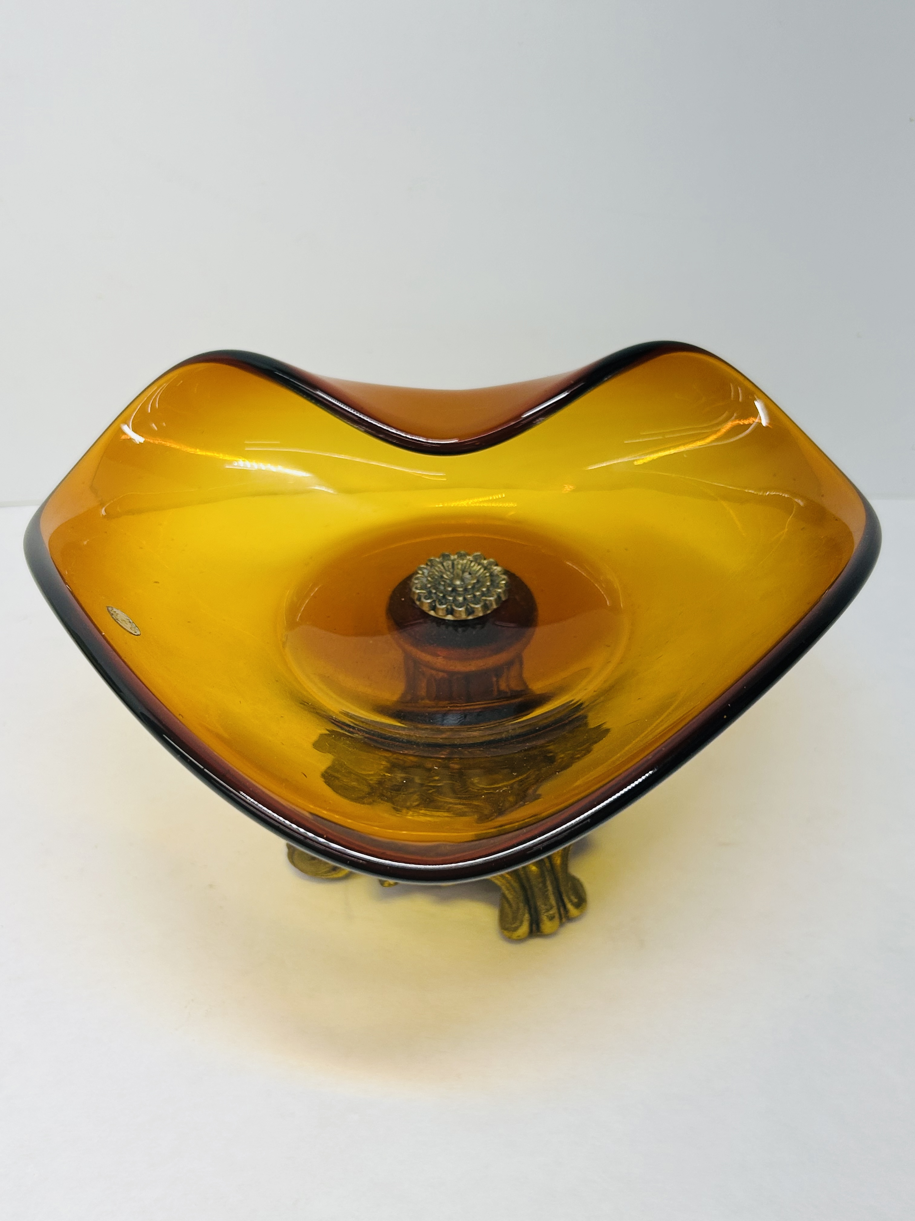 MURANO AMBER GLASS CENTERPIECE BOWL, MID-20TH CENTURY