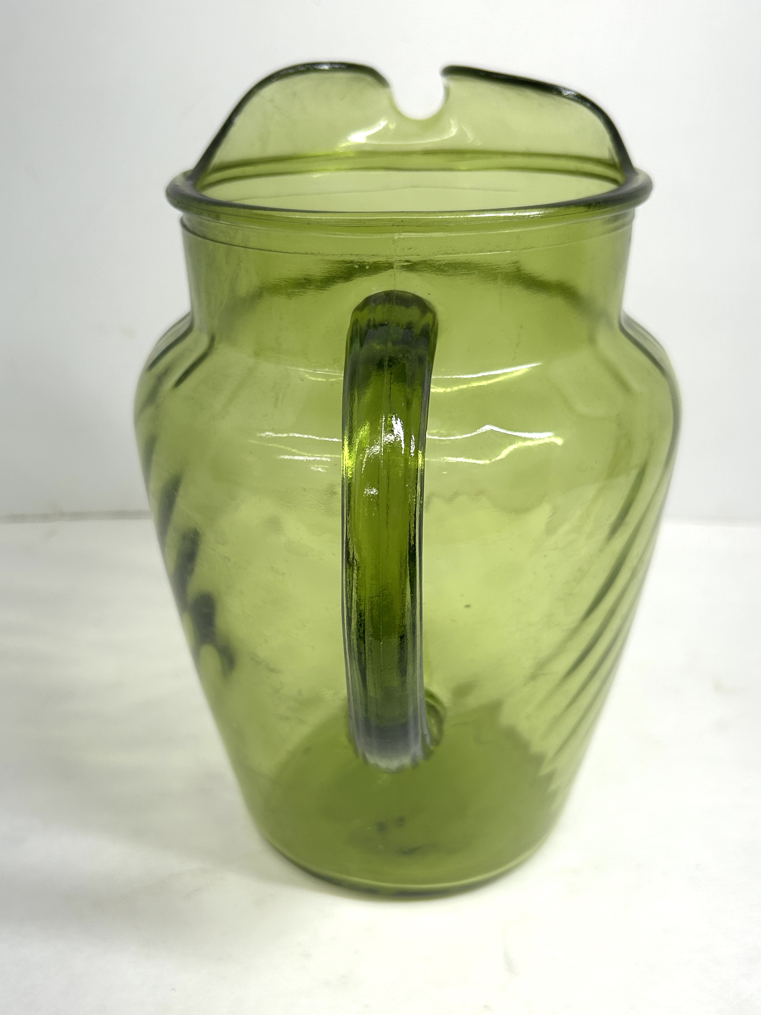 ANCHOR HOCKING GREEN GLASS PITCHER, CIRCA 1960S