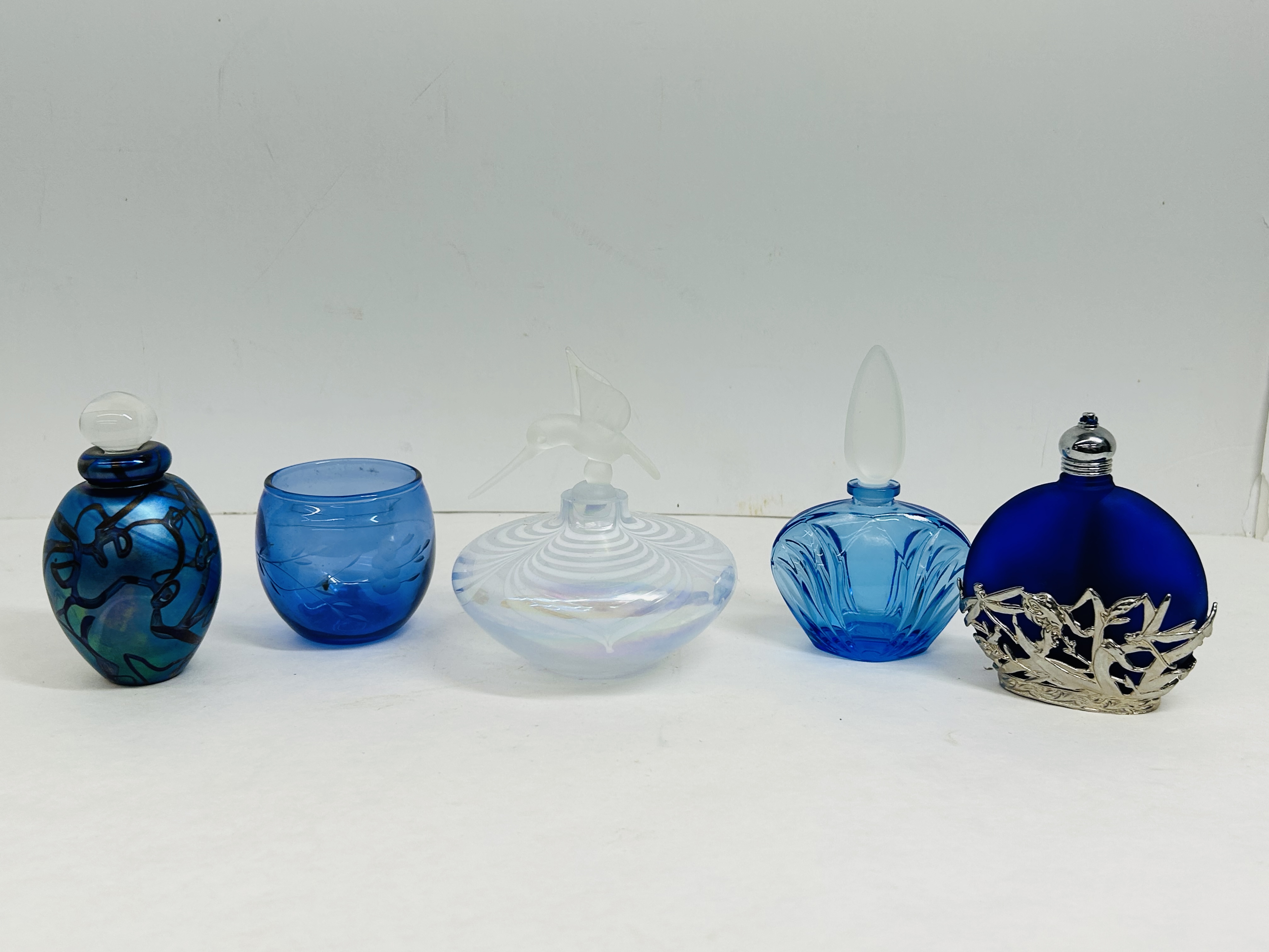 ASSORTED BLUE ART GLASS PERFUME BOTTLES, 20TH CENTURY