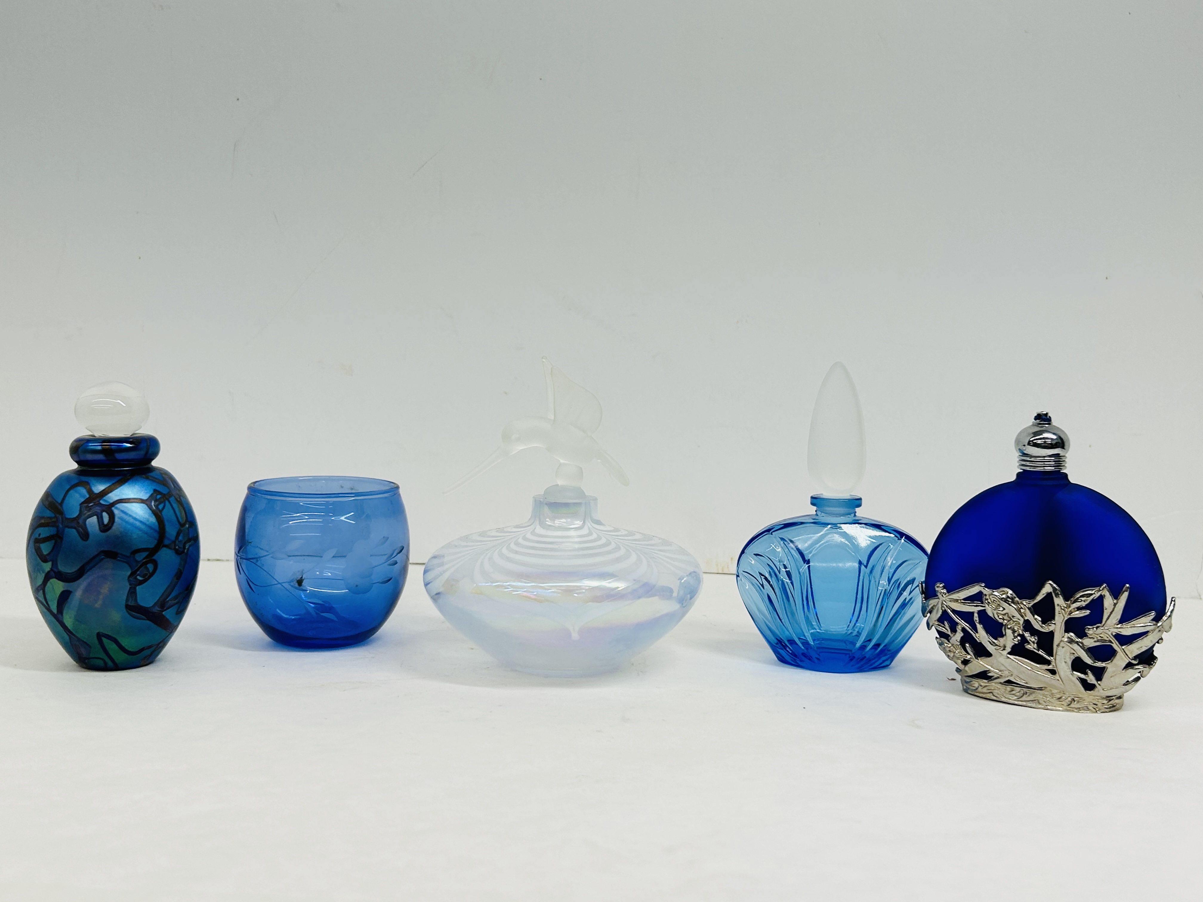 ASSORTED BLUE ART GLASS PERFUME BOTTLES, 20TH CENTURY