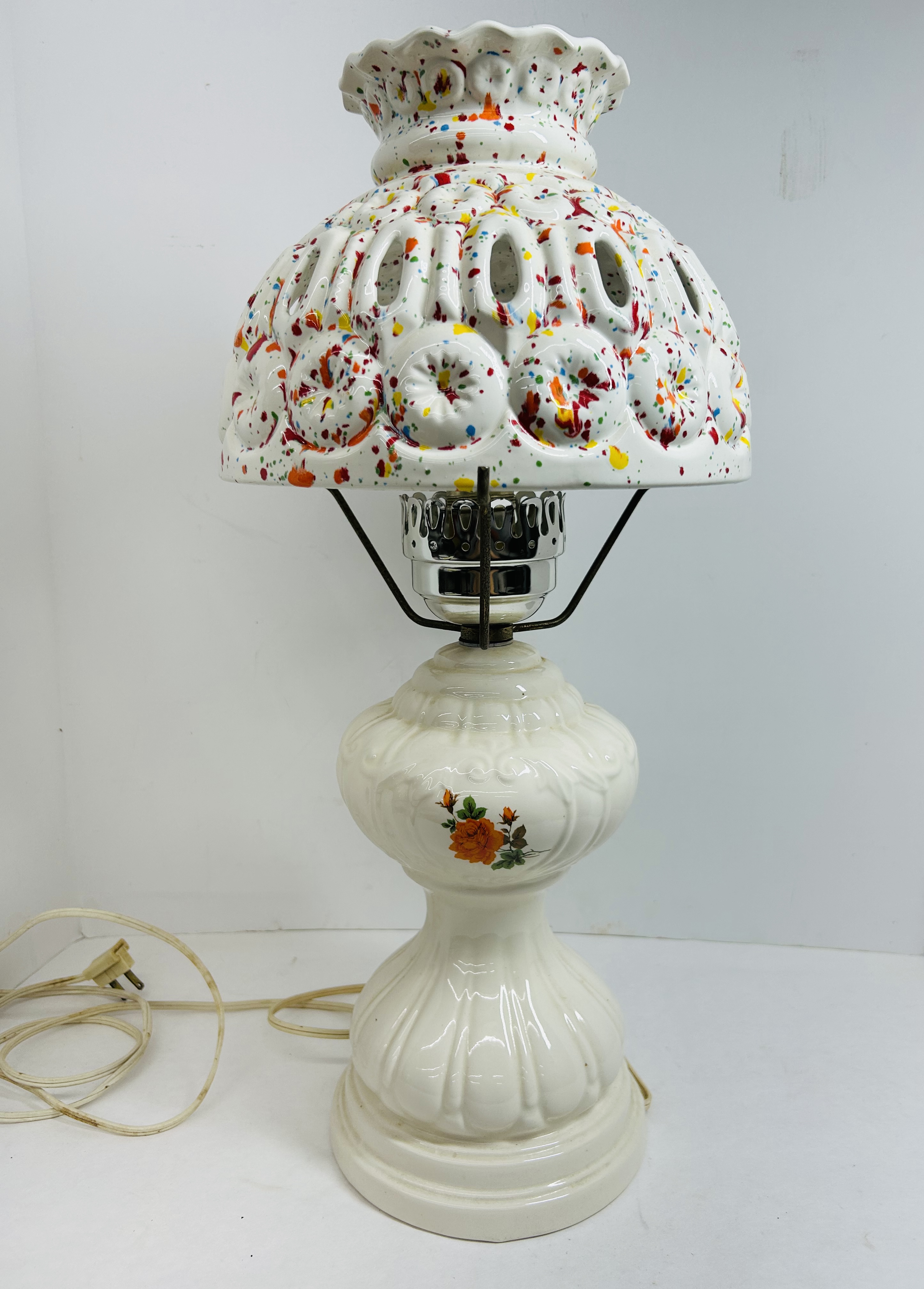 CERAMIC SPLATTER MOON AND STARS LAMP, MID-CENTURY