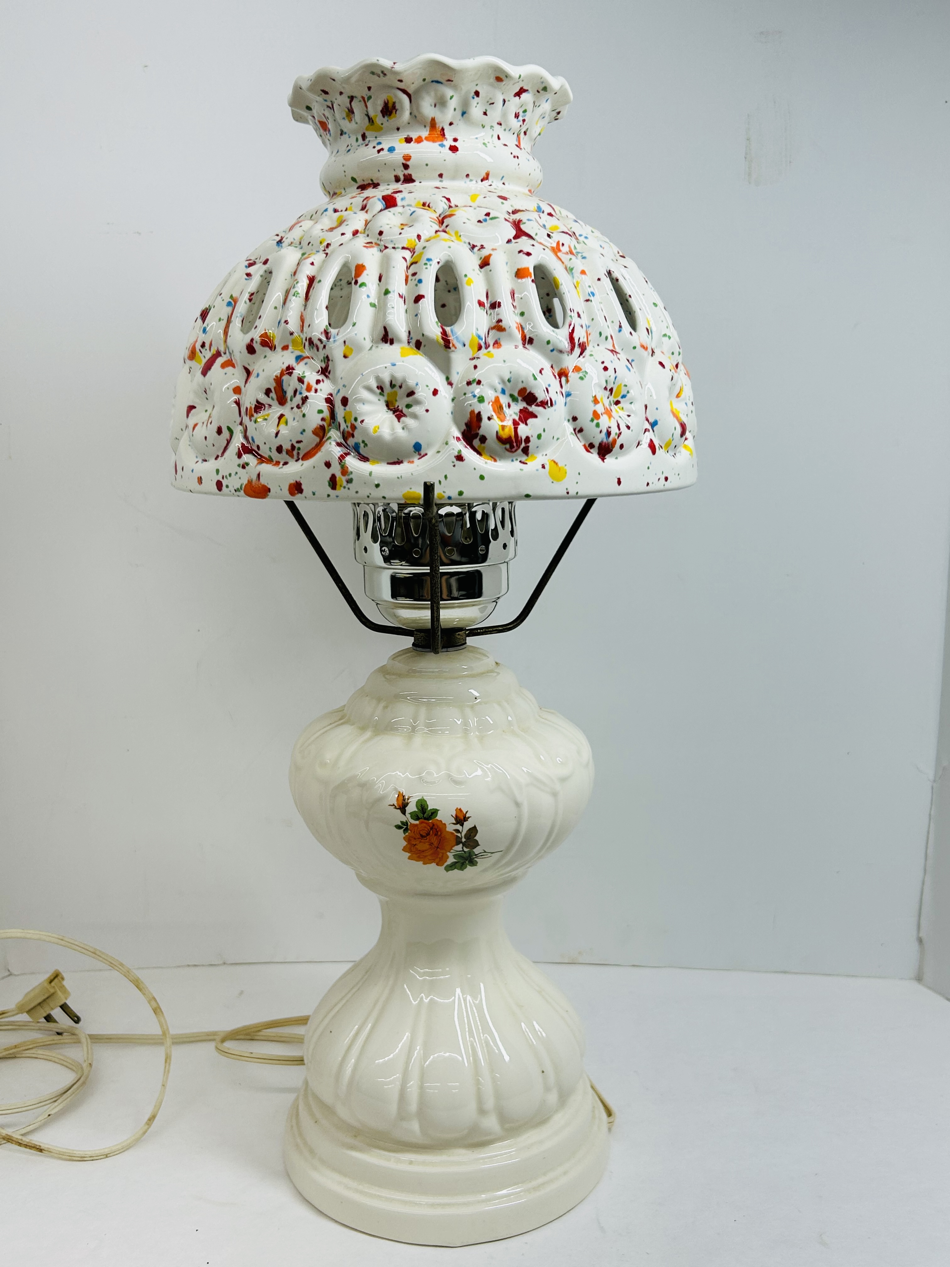 CERAMIC SPLATTER MOON AND STARS LAMP, MID-CENTURY