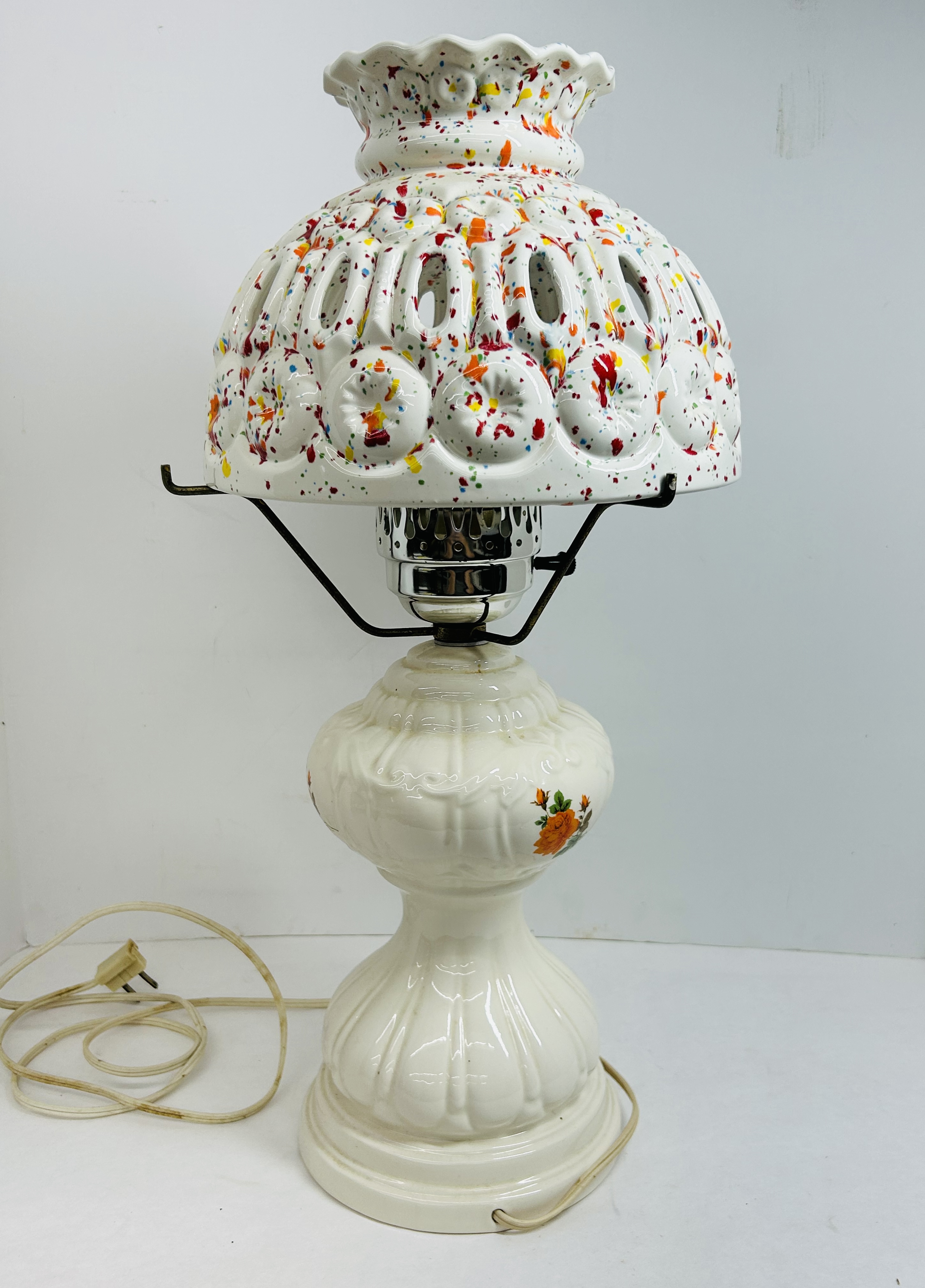 CERAMIC SPLATTER MOON AND STARS LAMP, MID-CENTURY