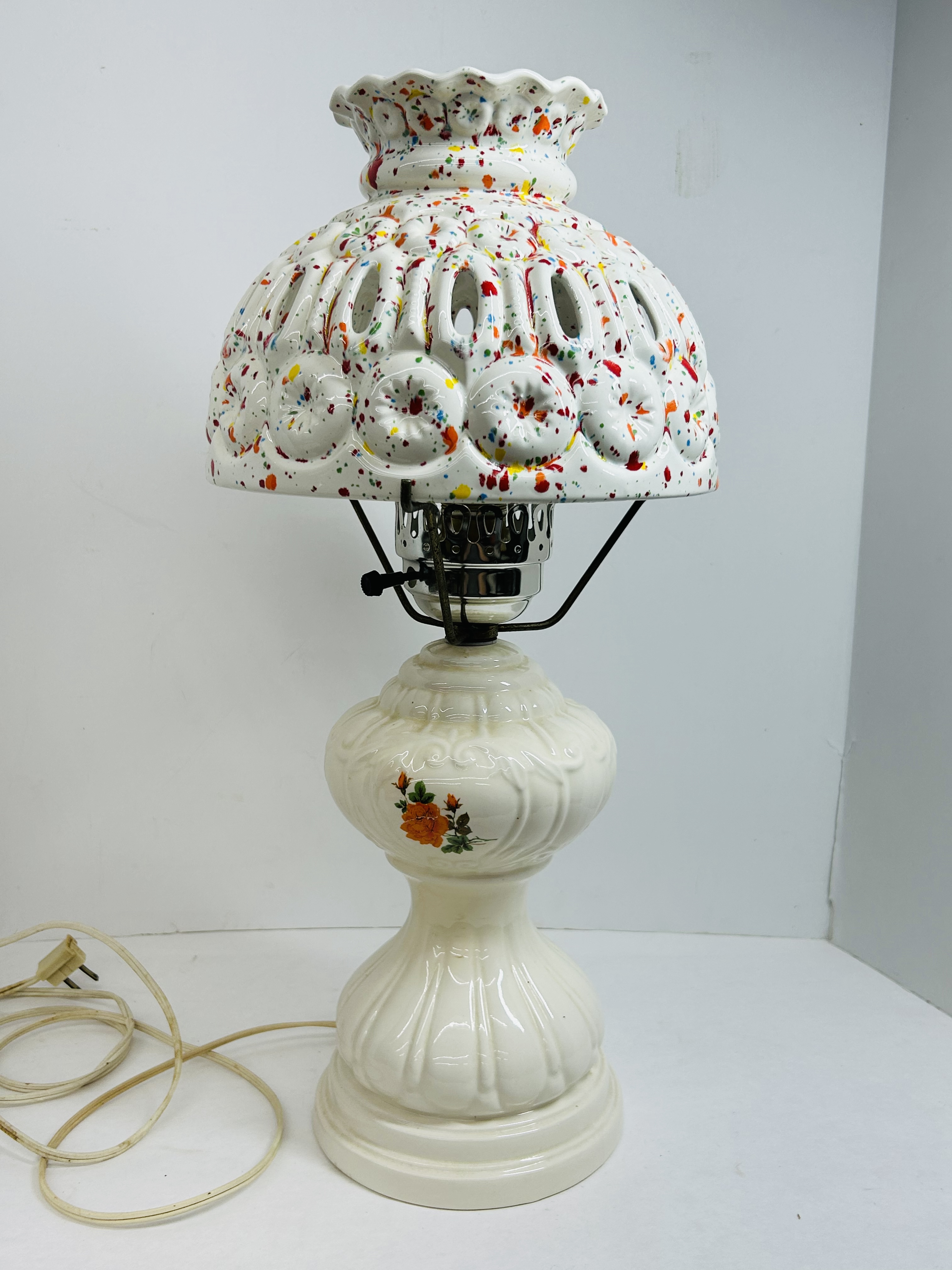 CERAMIC SPLATTER MOON AND STARS LAMP, MID-CENTURY