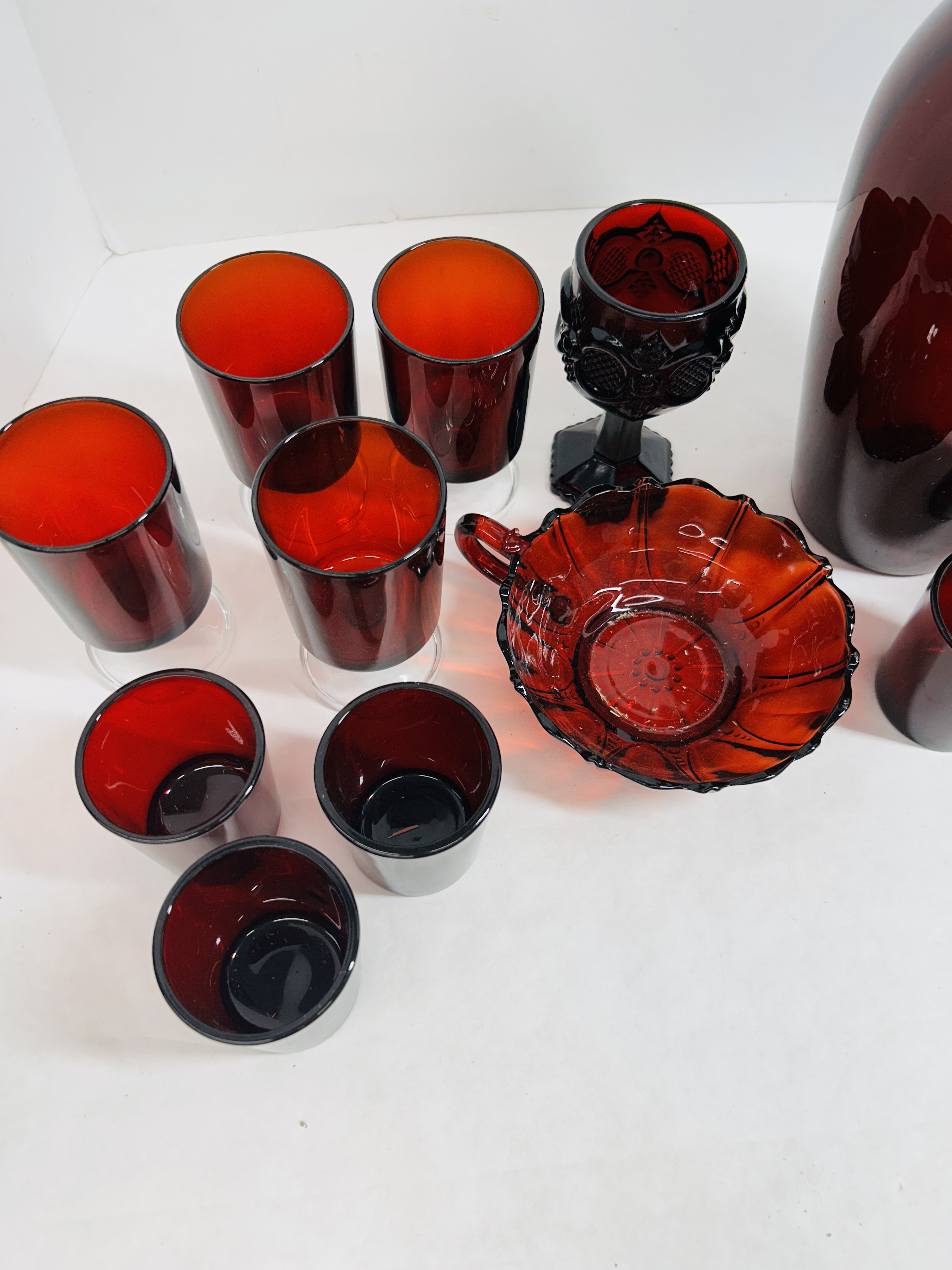 ANCHOR HOCKING ROYAL RUBY GLASS, MID-CENTURY