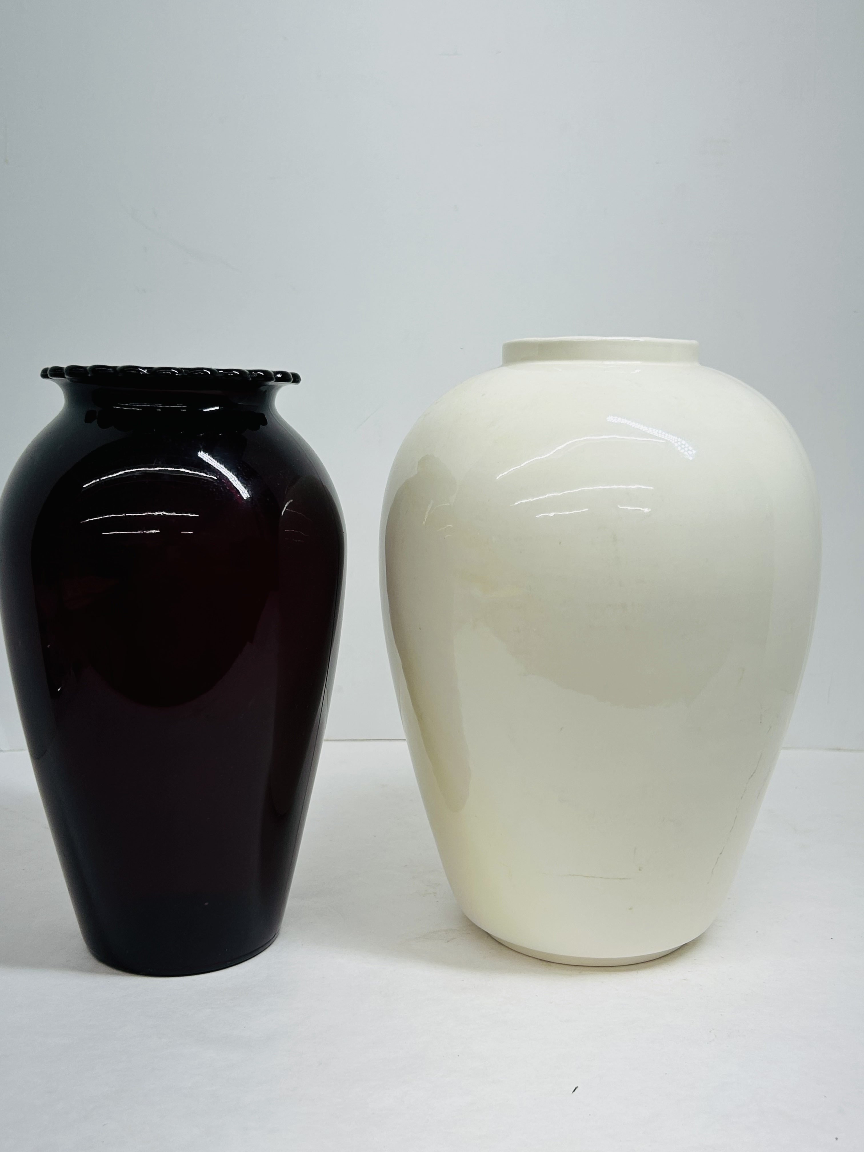 TWO VINTAGE DECORATIVE GLASS VASES