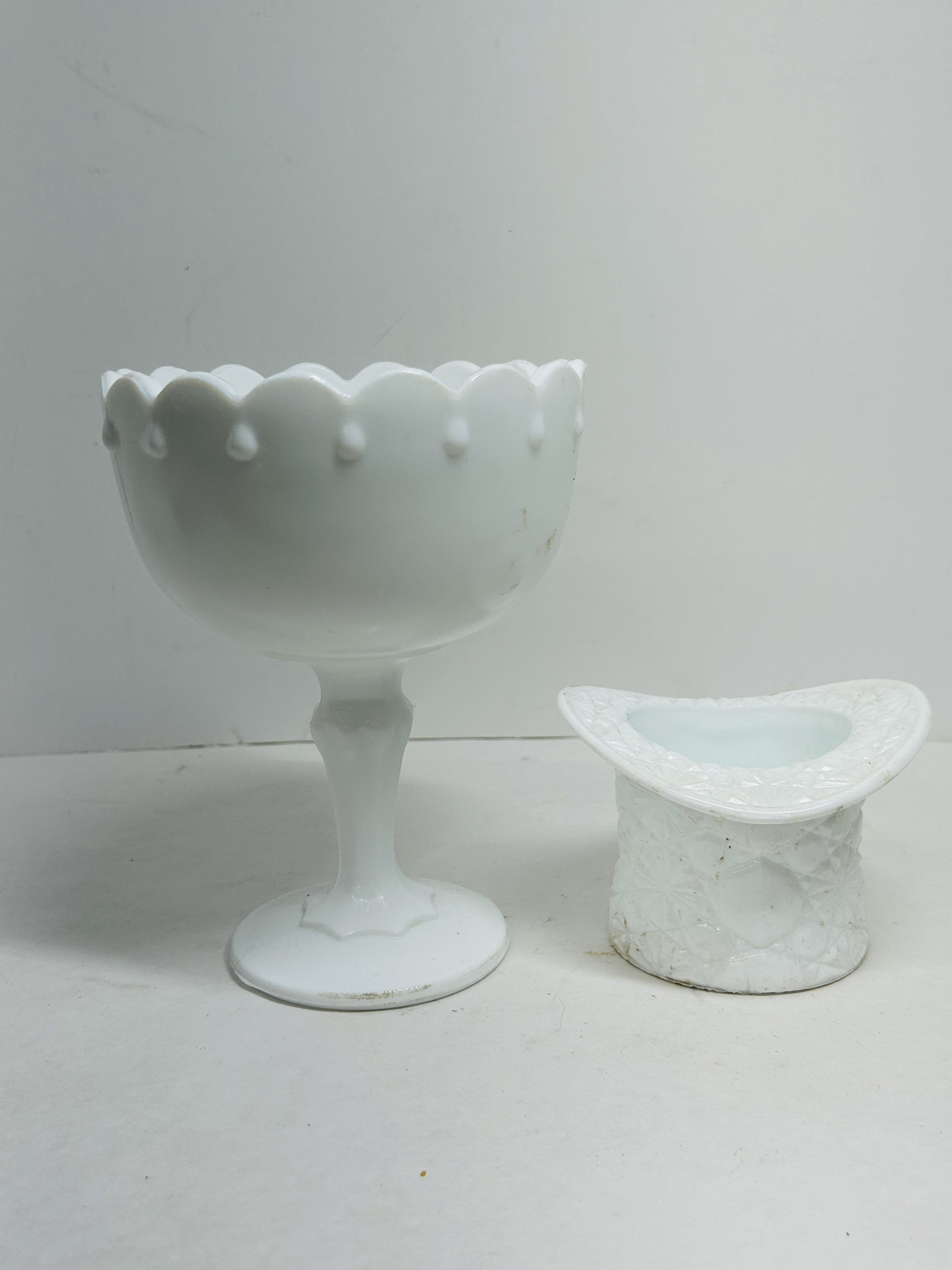 TWO INDIANA AND NOVELTY MILK GLASS ITEMS