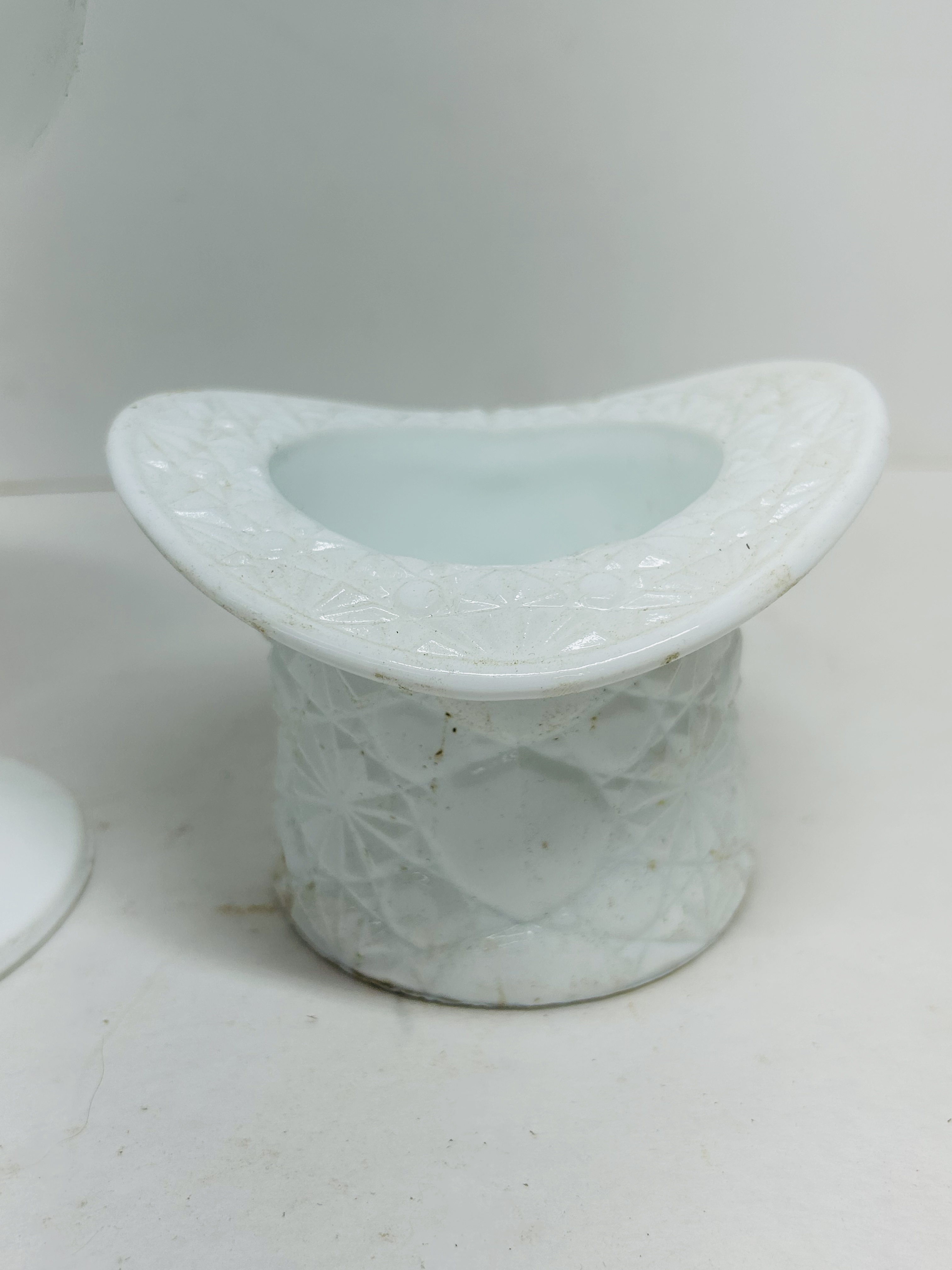 TWO INDIANA AND NOVELTY MILK GLASS ITEMS
